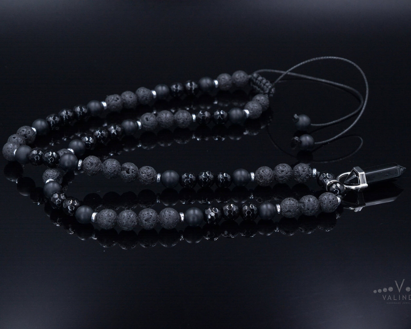 Men's Agate Pendant Necklace - Black Lava Stone Onyx Bead Necklace - Adjustable Short Necklace - Gift for Men - Black Agate Necklace - Shamballa Necklace - Birthstone Necklace - Gemstone Necklace Men - Chakra Necklace - Macrame Necklace - Healing Necklace - Valinde