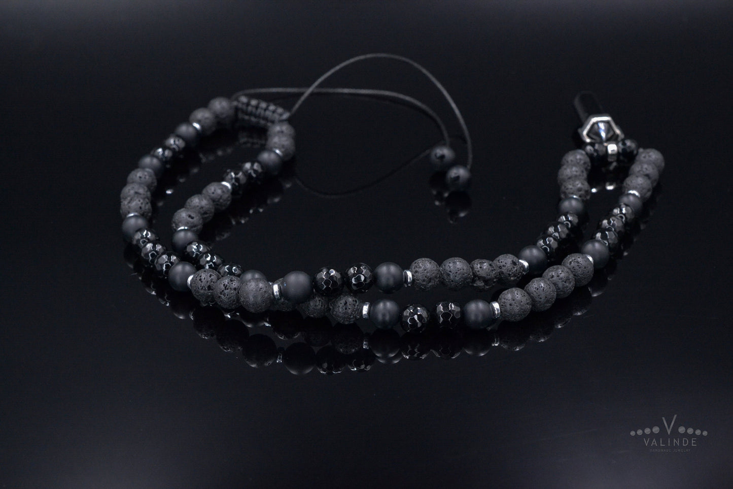 Men's Agate Pendant Necklace - Black Lava Stone Onyx Bead Necklace - Adjustable Short Necklace - Gift for Men - Black Agate Necklace - Shamballa Necklace - Birthstone Necklace - Gemstone Necklace Men - Chakra Necklace - Macrame Necklace - Healing Necklace - Valinde