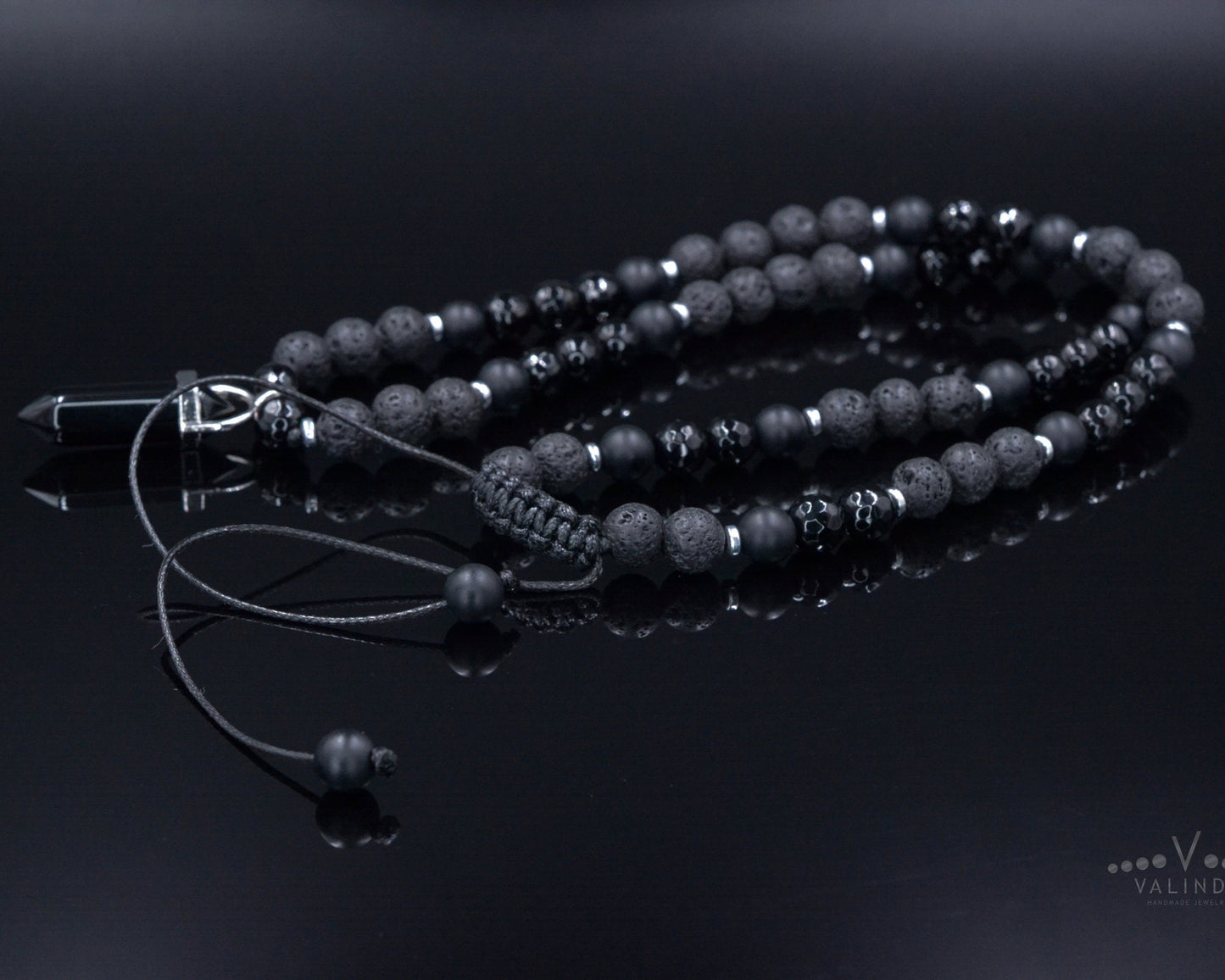 Men's Agate Pendant Necklace - Black Lava Stone Onyx Bead Necklace - Adjustable Short Necklace - Gift for Men - Black Agate Necklace - Shamballa Necklace - Birthstone Necklace - Gemstone Necklace Men - Chakra Necklace - Macrame Necklace - Healing Necklace - Valinde