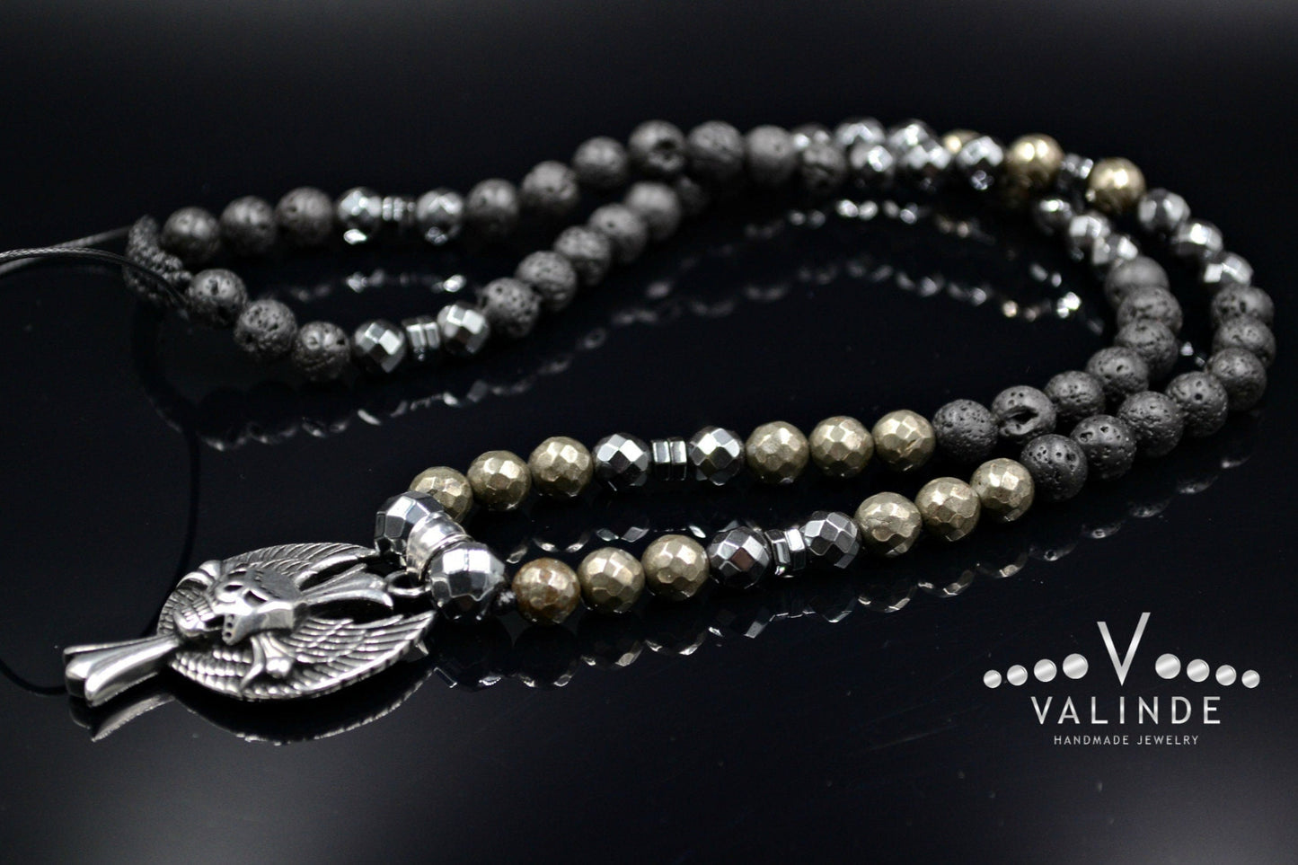 Men's Cross Pendant Necklace Pyrite Necklace Hematite Necklace Long Beaded Necklace Lava Stone Necklace Gift for Men Gemstone Necklace - Shamballa Necklace - Birthstone Necklace - Gemstone Necklace Men - Chakra Necklace - Yoga Necklace - Mantra Necklace -Macrame Necklace - Healing Necklace - Valinde