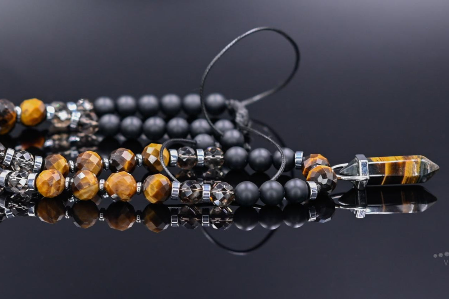 Men's Tiger's Eye Pendant Necklace, Onyx Quartz Crystal Necklace, Gift for Men, Short Beaded Necklace, Brown Tiger Eye Adjustable Necklace - Shamballa Necklace - Birthstone Necklace - Gemstone Necklace Men - Chakra Necklace - Yoga Necklace - Mantra Necklace -Macrame Necklace - Healing Necklace - Valinde