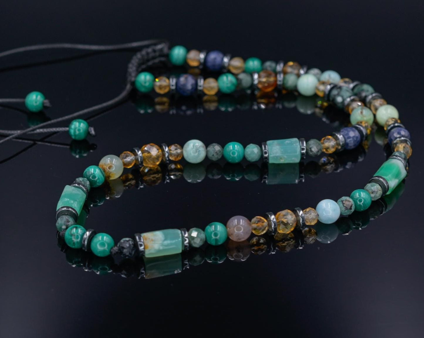 Men's Emerald Sapphire Malachite Gemstone Necklace, Short Chysoprase Beaded Necklace, Luxury Necklace, Gift for Him, Adjustable Necklace - Shamballa Necklace - Birthstone Necklace - Gemstone Necklace Men - Chakra Necklace - Macrame Necklace - Healing Necklace - Valinde