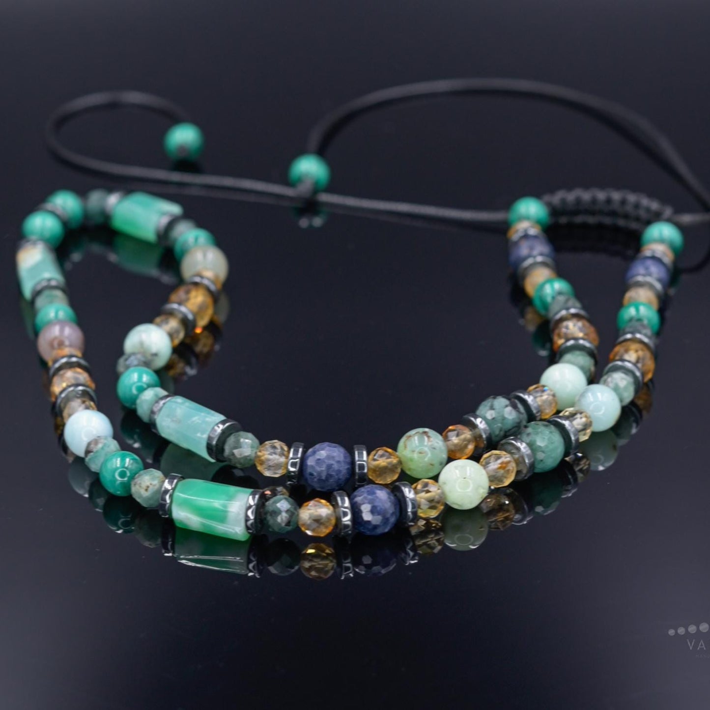 Men's Emerald Sapphire Malachite Gemstone Necklace, Short Chysoprase Beaded Necklace, Luxury Necklace, Gift for Him, Adjustable Necklace - Shamballa Necklace - Birthstone Necklace - Gemstone Necklace Men - Chakra Necklace - Macrame Necklace - Healing Necklace - Valinde