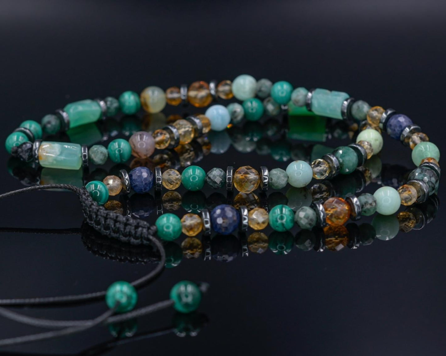 Men's Emerald Sapphire Malachite Gemstone Necklace, Short Chysoprase Beaded Necklace, Luxury Necklace, Gift for Him, Adjustable Necklace - Shamballa Necklace - Birthstone Necklace - Gemstone Necklace Men - Chakra Necklace - Macrame Necklace - Healing Necklace - Valinde