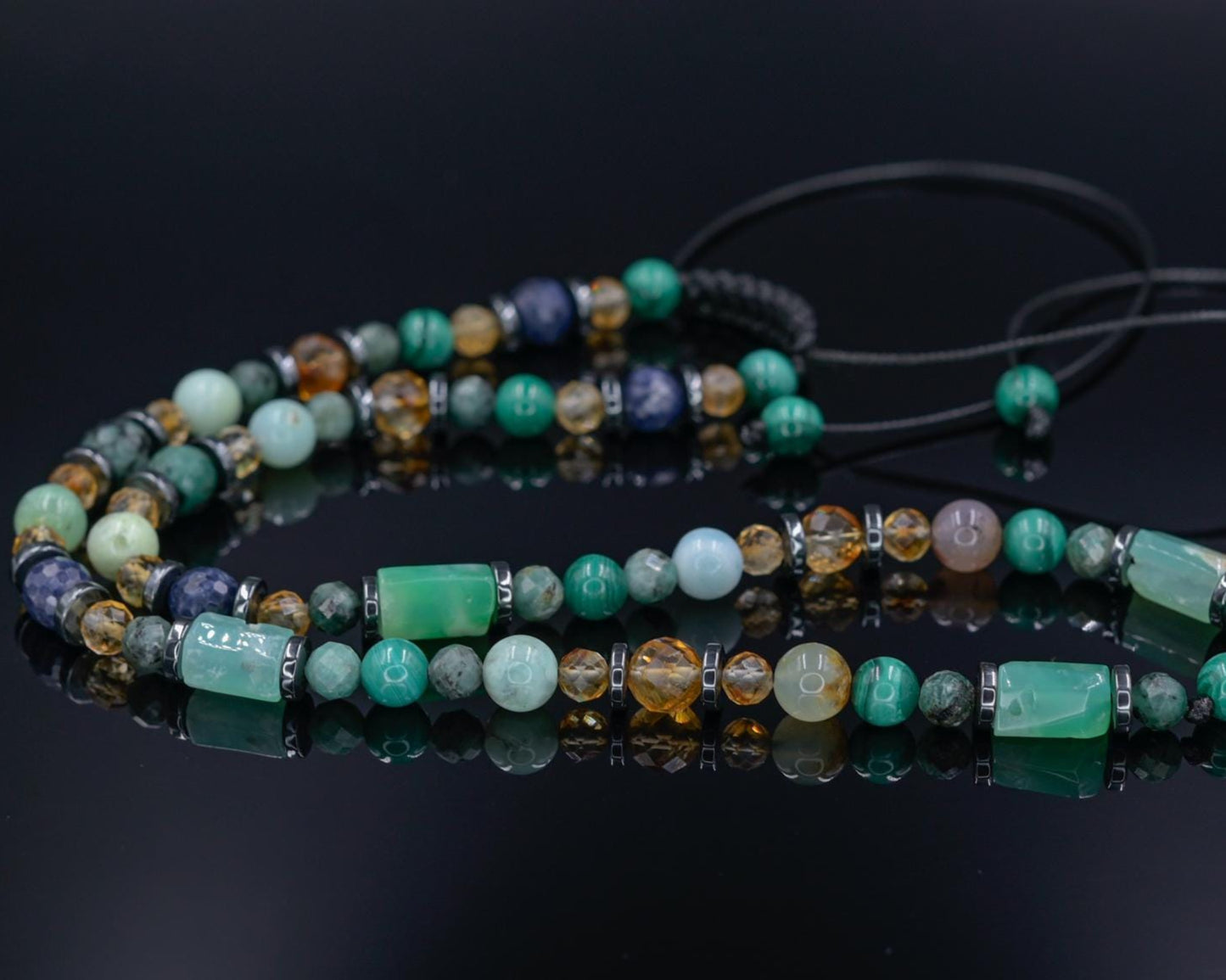 Men's Emerald Sapphire Malachite Gemstone Necklace, Short Chysoprase Beaded Necklace, Luxury Necklace, Gift for Him, Adjustable Necklace - Shamballa Necklace - Birthstone Necklace - Gemstone Necklace Men - Chakra Necklace - Macrame Necklace - Healing Necklace - Valinde