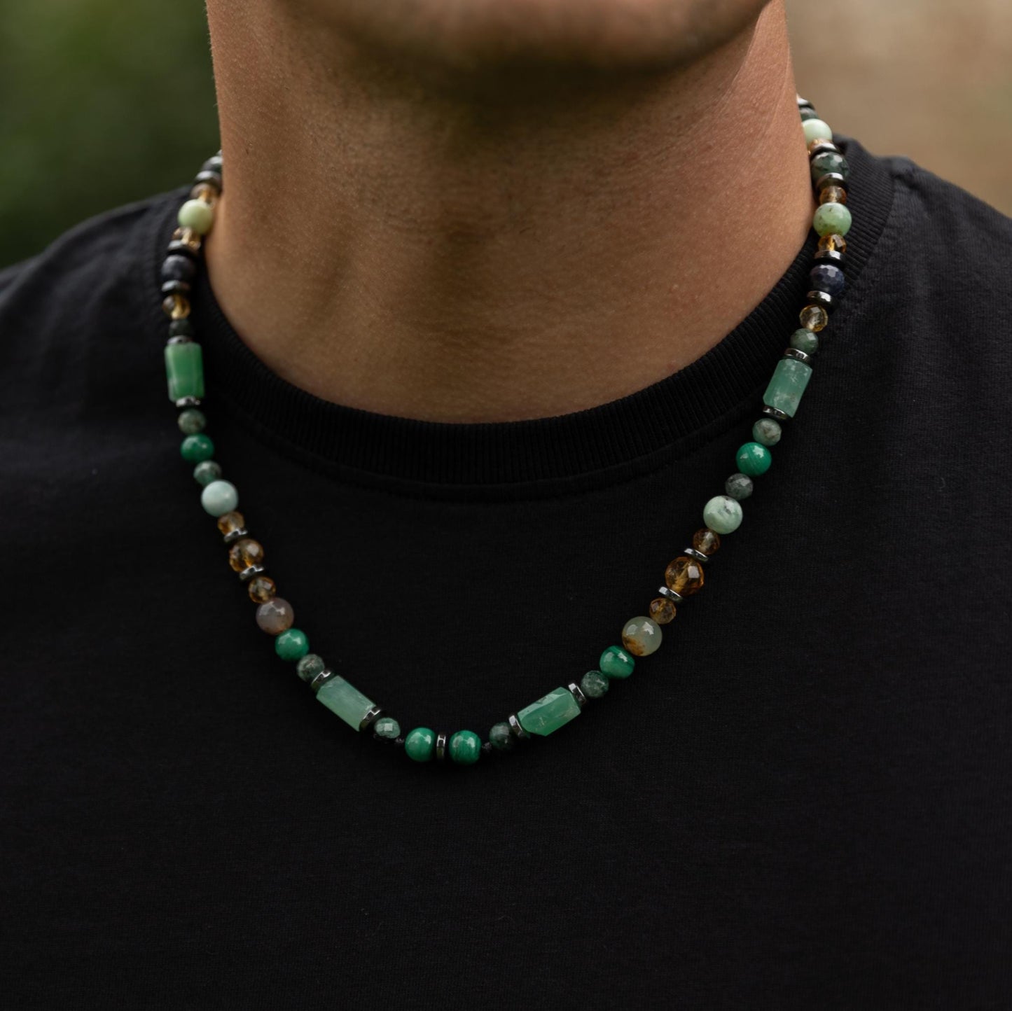 Men's Emerald Sapphire Malachite Gemstone Necklace, Short Chysoprase Beaded Necklace, Luxury Necklace, Gift for Him, Adjustable Necklace - Shamballa Necklace - Birthstone Necklace - Gemstone Necklace Men - Chakra Necklace - Macrame Necklace - Healing Necklace - Valinde