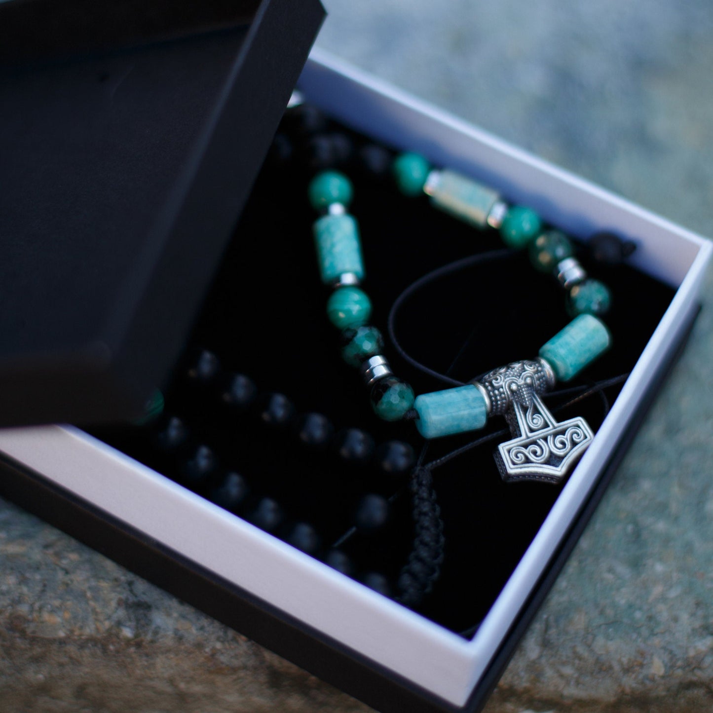 Thor's Hammer 925 Silver Pendant Necklace - Men's Emerald Malachite Amazonite Necklace- Short Necklace - Black Onyx Necklace - Gift for Men - Shamballa Necklace - Birthstone Necklace - Gemstone Necklace Men - Chakra Necklace - Macrame Necklace - Healing Necklace - Valinde - Shamballa Necklace - Birthstone Necklace - Gemstone Necklace Men - Chakra Necklace - Macrame Necklace - Healing Necklace - Valinde
