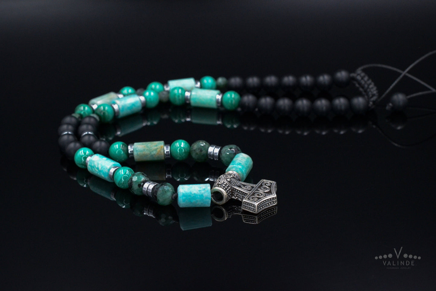Thor's Hammer 925 Silver Pendant Necklace - Men's Emerald Malachite Amazonite Necklace- Short Necklace - Black Onyx Necklace - Gift for Men - Shamballa Necklace - Birthstone Necklace - Gemstone Necklace Men - Chakra Necklace - Macrame Necklace - Healing Necklace - Valinde - Shamballa Necklace - Birthstone Necklace - Gemstone Necklace Men - Chakra Necklace - Macrame Necklace - Healing Necklace - Valinde