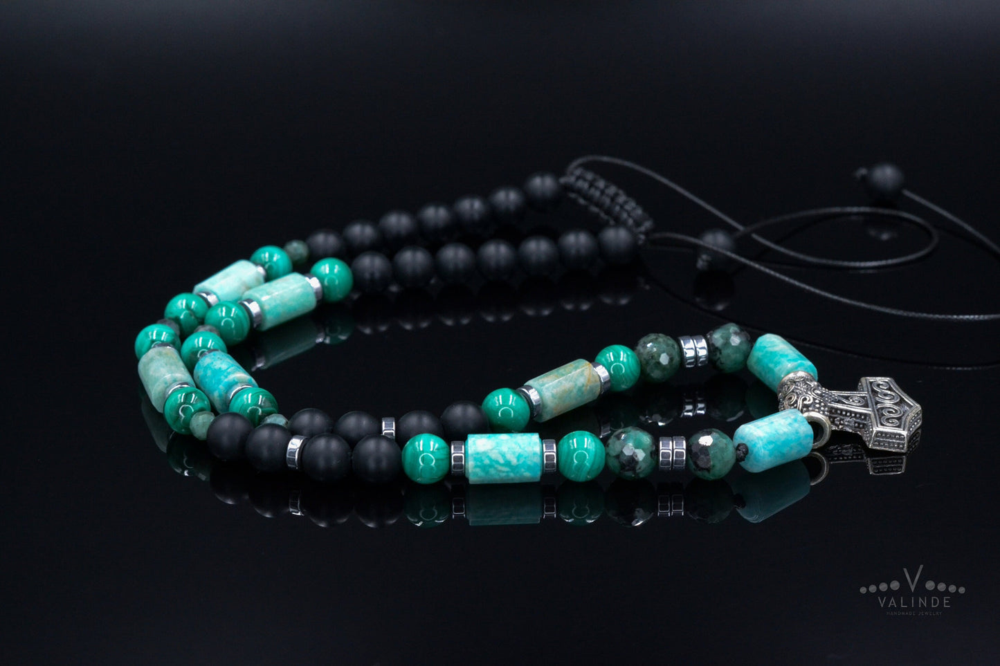 Thor's Hammer 925 Silver Pendant Necklace - Men's Emerald Malachite Amazonite Necklace- Short Necklace - Black Onyx Necklace - Gift for Men - Shamballa Necklace - Birthstone Necklace - Gemstone Necklace Men - Chakra Necklace - Macrame Necklace - Healing Necklace - Valinde - Shamballa Necklace - Birthstone Necklace - Gemstone Necklace Men - Chakra Necklace - Macrame Necklace - Healing Necklace - Valinde