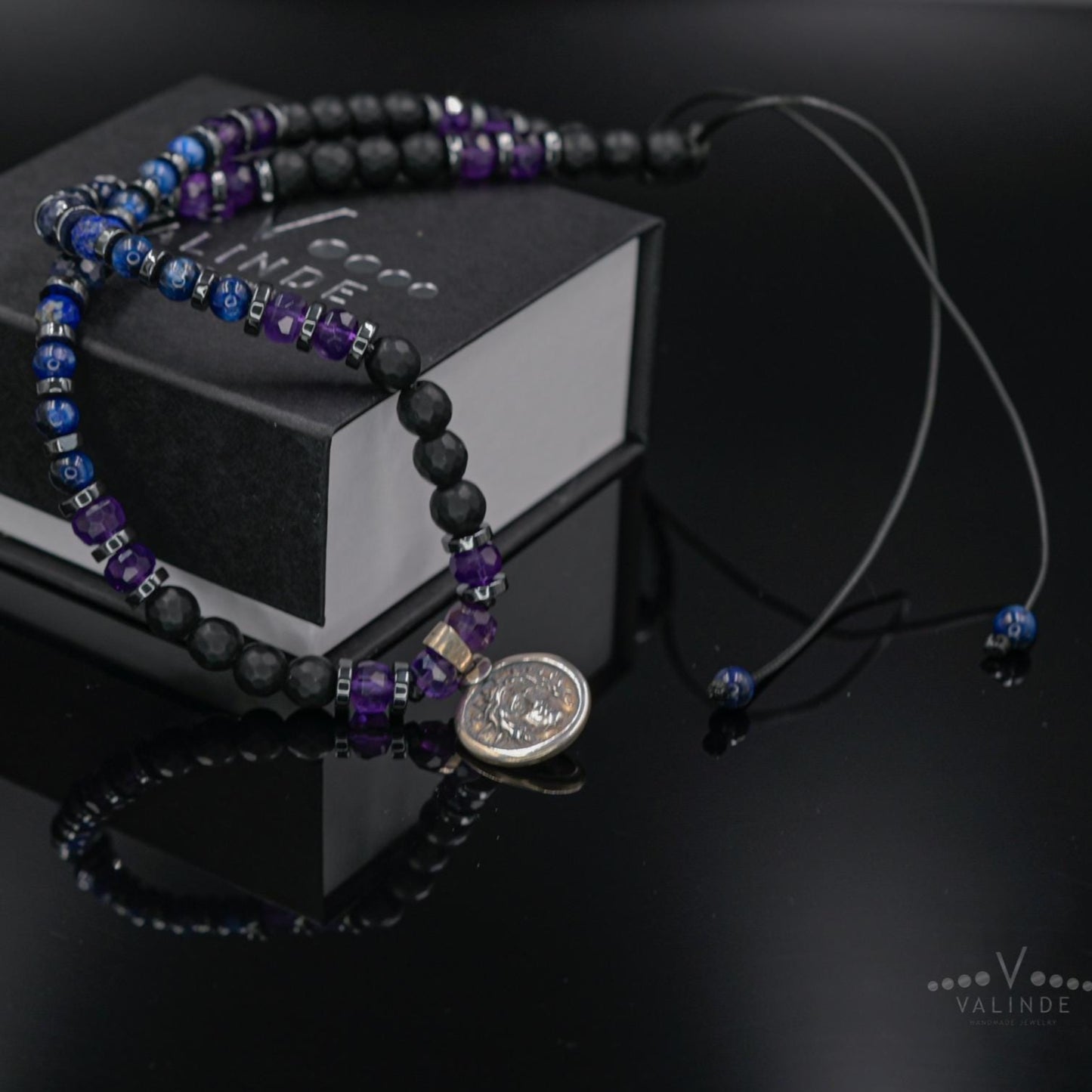 Helios Silver Pendant Necklace, Men's Sapphire Kyanite Amethyst Onyx Gemstone Necklace, Gift for Him, Short Beaded Necklace, Gift for Men - Shamballa Necklace - Birthstone Necklace - Gemstone Necklace Men - Chakra Necklace - Yoga Necklace - Mantra Necklace -Macrame Necklace - Healing Necklace - Gift for Father - Gift For Men - Valinde