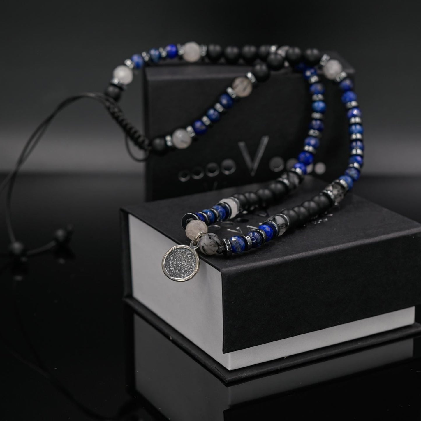 Phaistos Disc Silver Pendant Necklace, Men's Lapis Lazuli Kyanite Quartz Onyx Beads Necklace,One of a kind Necklace, Crystal Short Necklace - Shamballa Necklace - Birthstone Necklace - Gemstone Necklace Men - Chakra Necklace - Yoga Necklace - Mantra Necklace -Macrame Necklace - Healing Necklace - Valinde