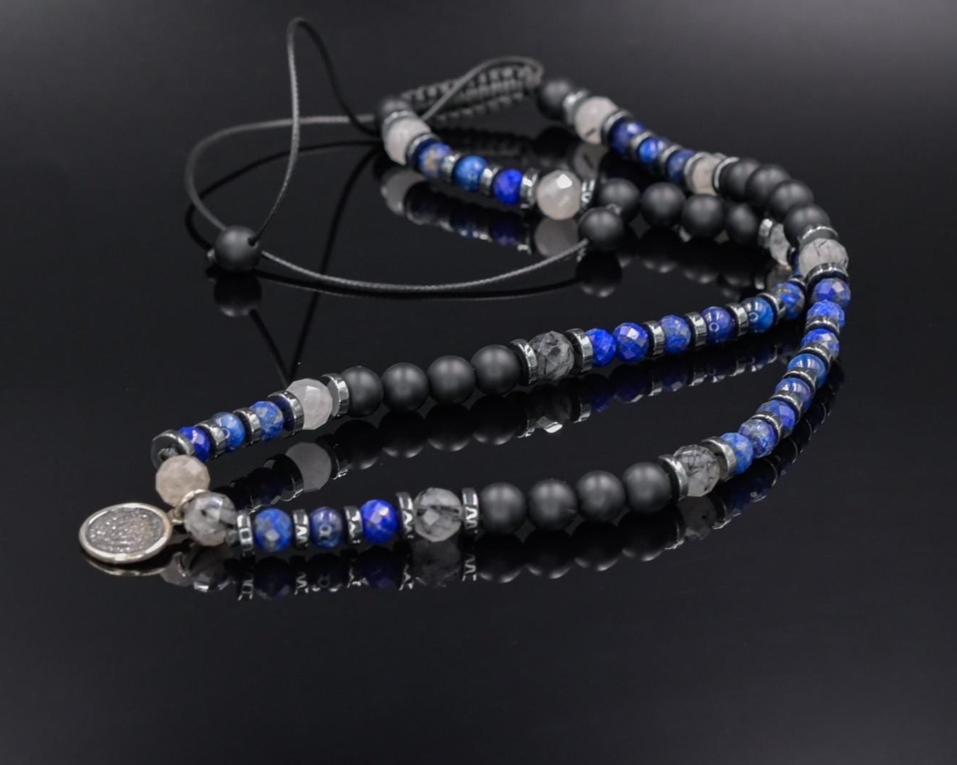 Phaistos Disc Silver Pendant Necklace, Men's Lapis Lazuli Kyanite Quartz Onyx Beads Necklace,One of a kind Necklace, Crystal Short Necklace - Shamballa Necklace - Birthstone Necklace - Gemstone Necklace Men - Chakra Necklace - Yoga Necklace - Mantra Necklace -Macrame Necklace  - Healing Necklace - Valinde
