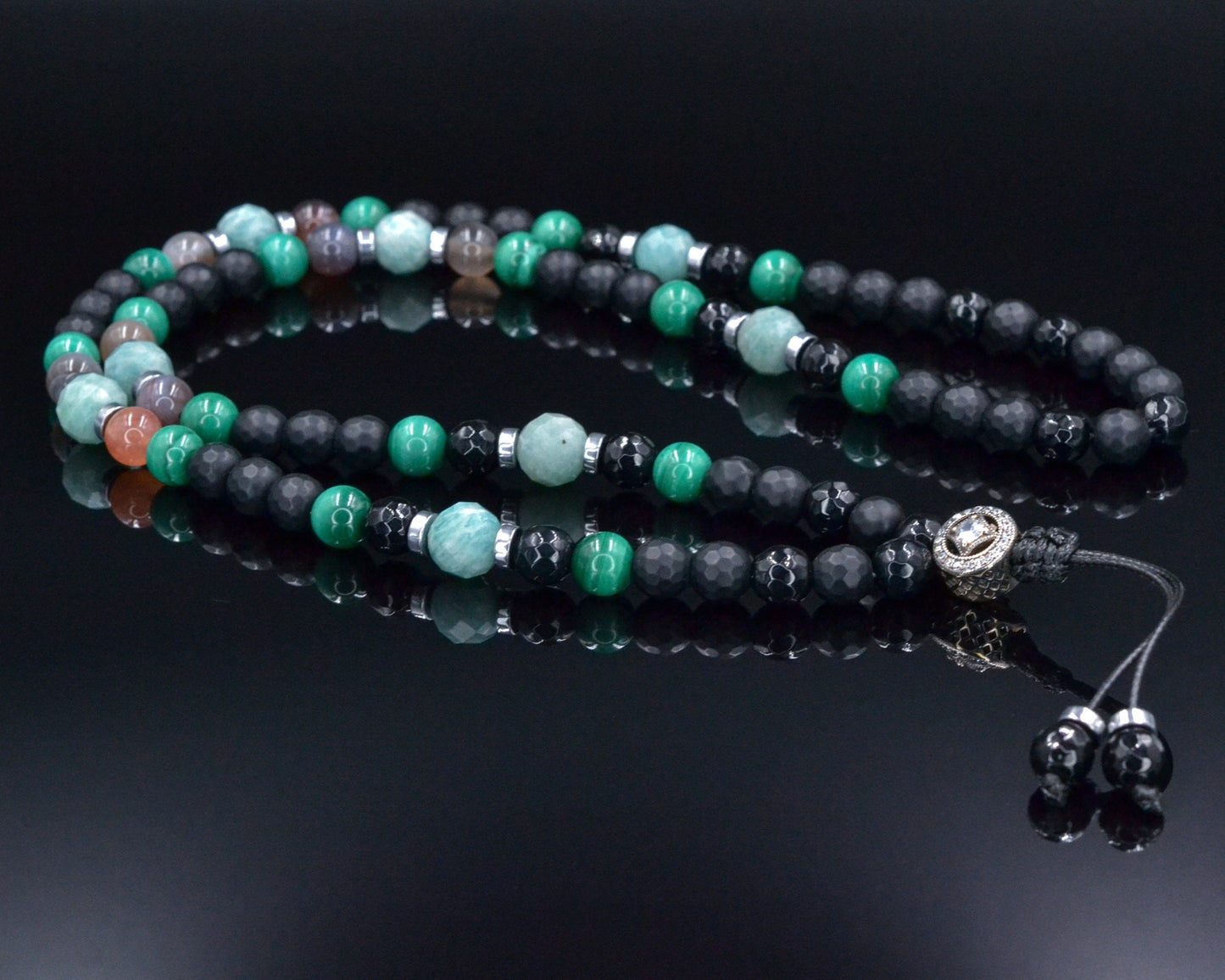 Men's Malachite Necklace, Amazonite Botswana Agate Onyx Necklace,925 Silver Bead Necklace, Long Beaded Necklace, Gift for Men,Stone Necklace - Shamballa Necklace - Birthstone Necklace - Gemstone Necklace Men - Chakra Necklace - Yoga Necklace - Mantra Necklace -Macrame Necklace - Healing Necklace - Valinde