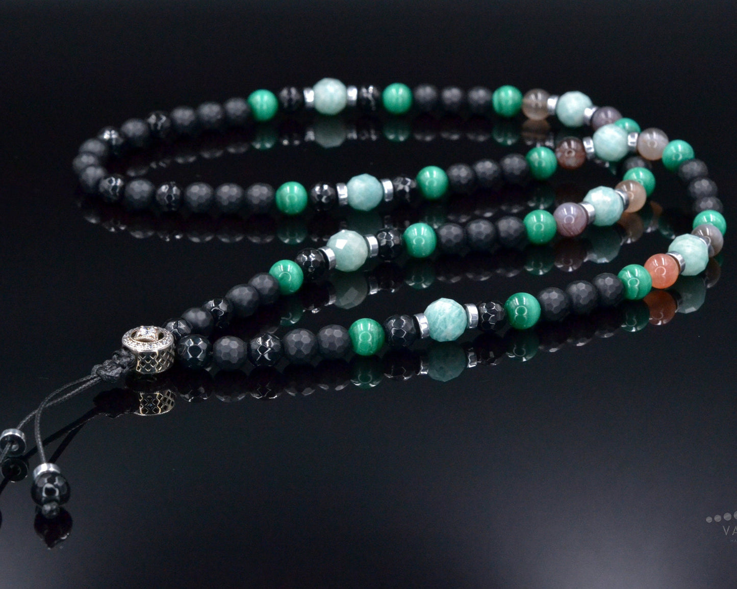 Men's Malachite Necklace, Amazonite Botswana Agate Onyx Necklace,925 Silver Bead Necklace, Long Beaded Necklace, Gift for Men,Stone Necklace - Shamballa Necklace - Birthstone Necklace - Gemstone Necklace Men - Chakra Necklace - Yoga Necklace - Mantra Necklace -Macrame Necklace - Healing Necklace - Valinde