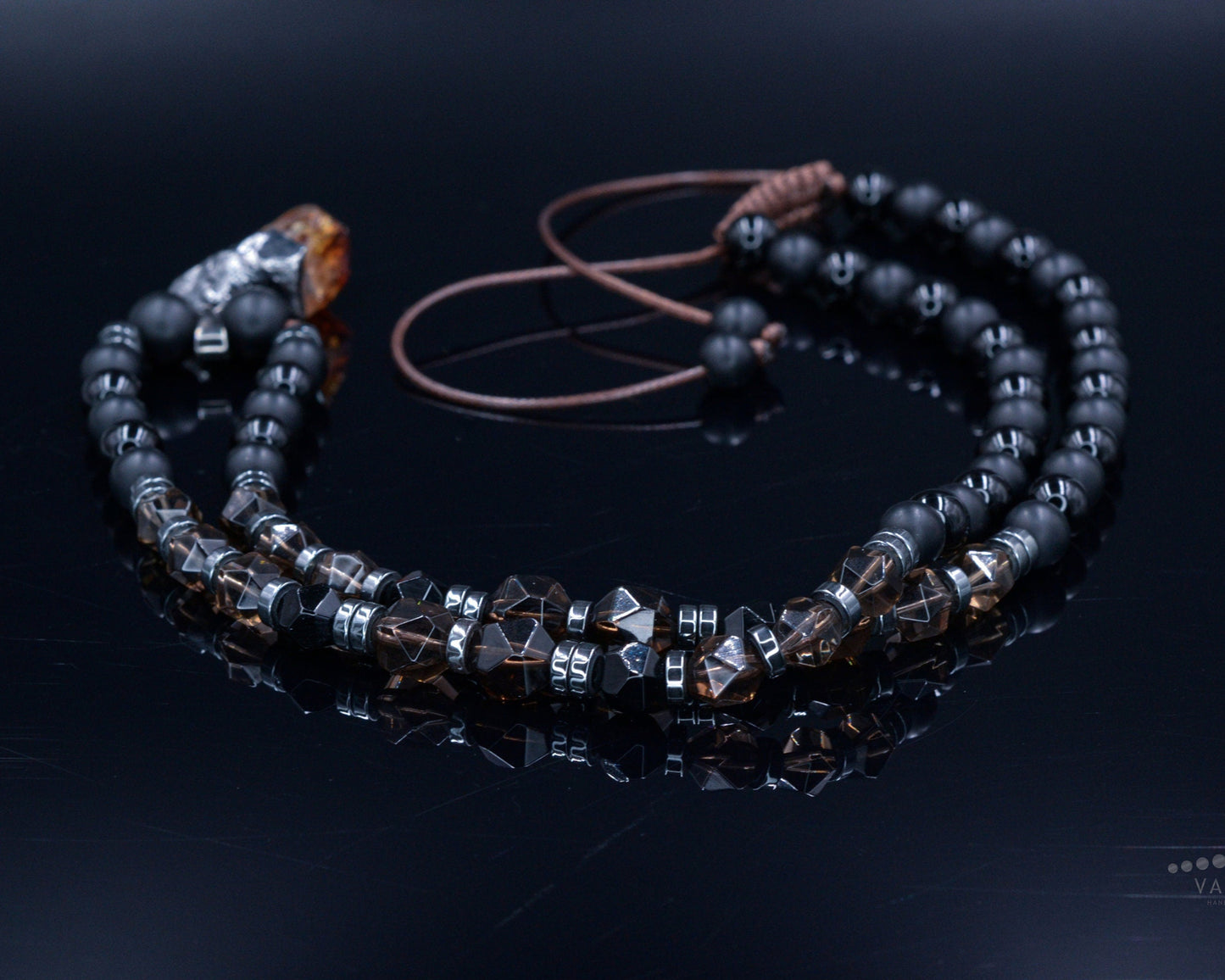 Raw Quartz Pendant Necklace - Men's Long Beaded Crystal Necklace - Black Onyx Necklace - Gift for Men - Smoky Quartz Necklace for Men - Shamballa Necklace - Birthstone Necklace - Gemstone Necklace Men - Chakra Necklace - Macrame Necklace - Healing Necklace - Valinde