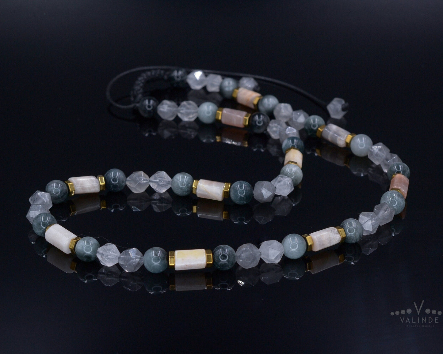 Men's Sunstone and Hawk's Eye Crystal Necklace - Quartz Beaded Necklace - Gift for Men - Short Adjustable Necklace - Father's Day Gift- Shamballa Necklace - Birthstone Necklace - Gemstone Necklace Men - Chakra Necklace - Macrame Necklace - Healing Necklace - Valinde