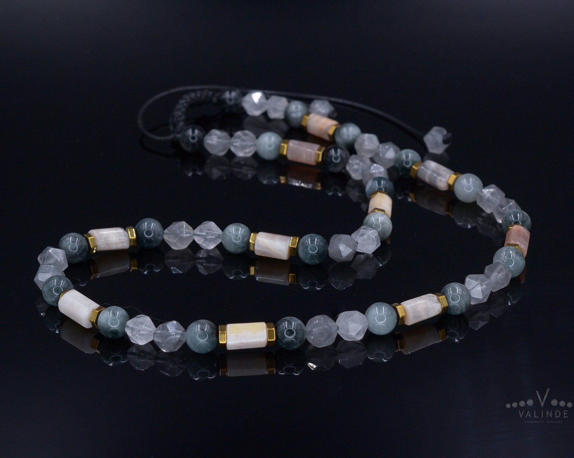 Men's Sunstone and Hawk's Eye Crystal Necklace - Quartz Beaded Necklace - Gift for Men - Short Adjustable Necklace - Father's Day Gift- Shamballa Necklace - Birthstone Necklace - Gemstone Necklace Men - Chakra Necklace - Macrame Necklace  - Healing Necklace - Valinde