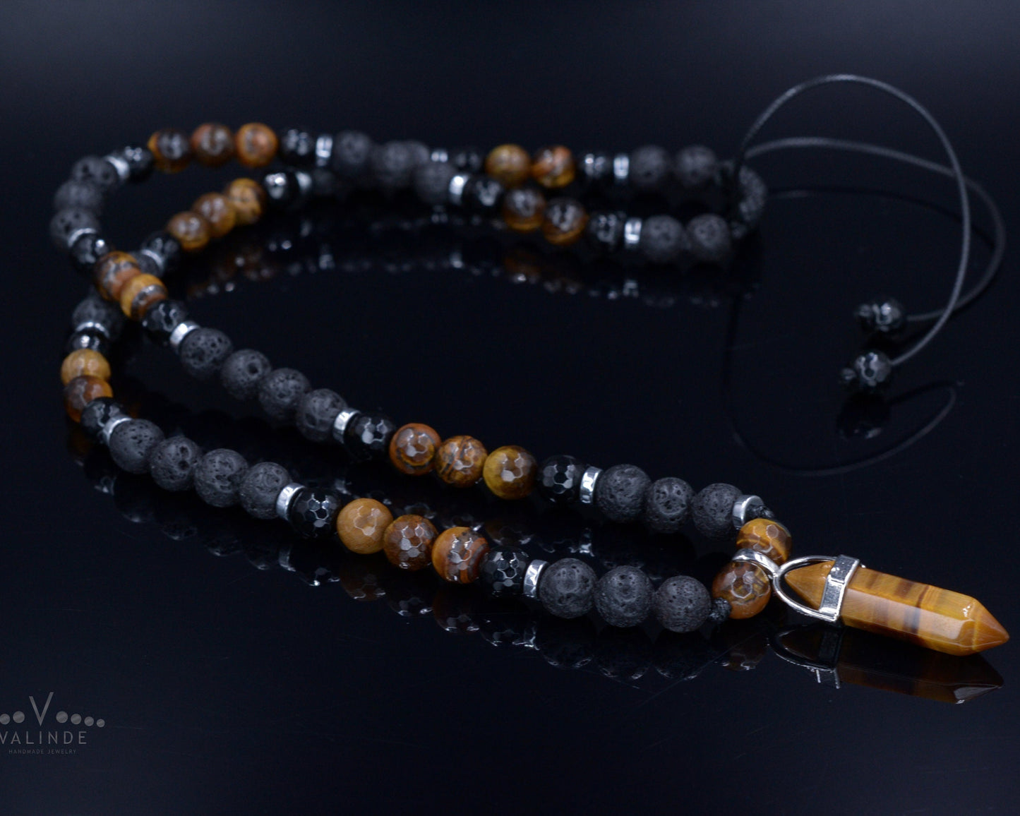 Tiger's Eye Pendant Necklace for Men - Long Crystal Necklace - Men's Black Onyx Necklace & Hematite - Gift for Men - Beaded Necklace Men's Lava Stone Beaded Necklace - Tiger's Eye Pendant Necklace - Gift for Men - Long Necklace - Father's Day Gift - Crystal Necklace - Shamballa Necklace - Birthstone Necklace - Gemstone Necklace Men - Chakra Necklace - Macrame Necklace - Healing Necklace - Valinde