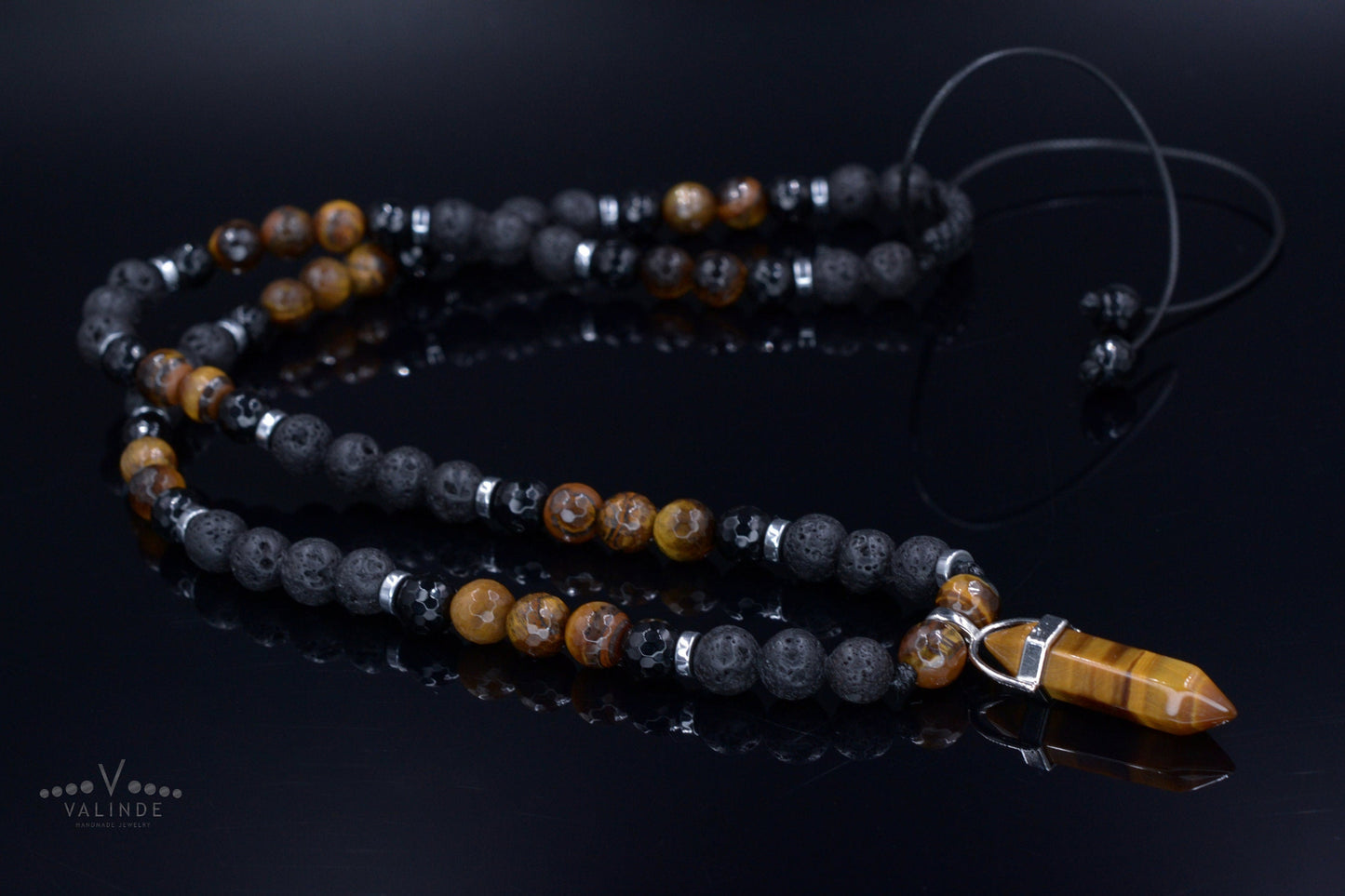 Tiger's Eye Pendant Necklace for Men - Long Crystal Necklace - Men's Black Onyx Necklace & Hematite - Gift for Men - Beaded Necklace Men's Lava Stone Beaded Necklace - Tiger's Eye Pendant Necklace - Gift for Men - Long Necklace - Father's Day Gift - Crystal Necklace - Shamballa Necklace - Birthstone Necklace - Gemstone Necklace Men - Chakra Necklace - Macrame Necklace - Healing Necklace - Valinde