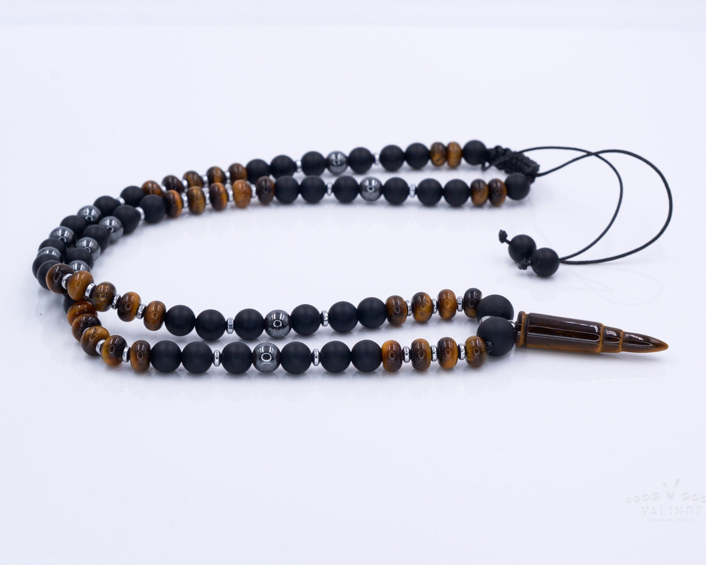 Men's Tiger's Eye Pendant Necklace Black Onyx Necklace Long Beads Necklace Gemstone Necklace Crystal Jewelry Gift for Men Bullet Necklace - Shamballa Necklace - Birthstone Necklace - Gemstone Necklace Men - Chakra Necklace - Macrame Necklace - Healing Necklace - Valinde