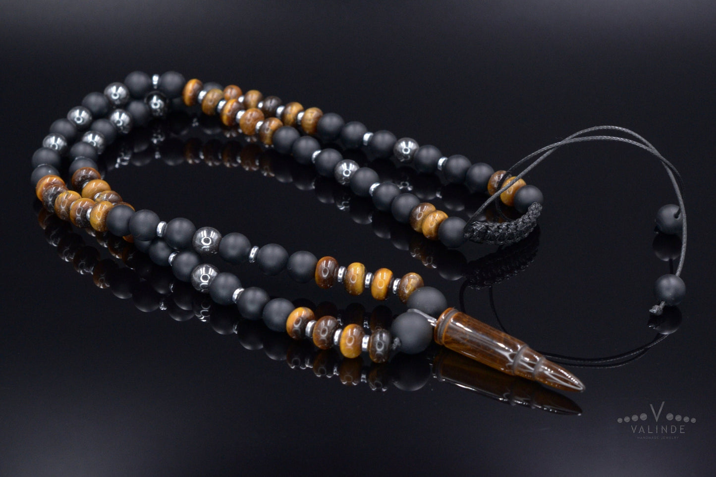 Men's Tiger's Eye Pendant Necklace Black Onyx Necklace Long Beads Necklace Gemstone Necklace Crystal Jewelry Gift for Men Bullet Necklace - Shamballa Necklace - Birthstone Necklace - Gemstone Necklace Men - Chakra Necklace - Macrame Necklace - Healing Necklace - Valinde