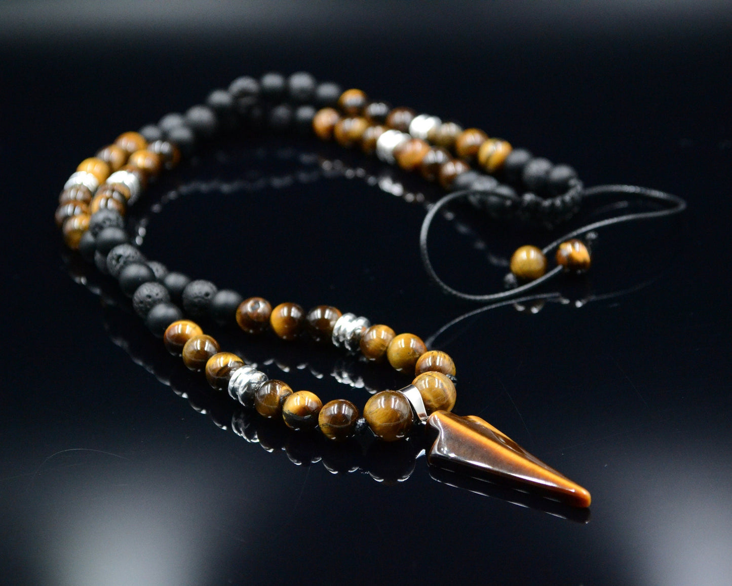 Men's Tiger's Eye Arrow Pendant Necklace Long Beaded Necklace Black Onyx Necklace Lava Stone Necklace Hematite Necklace Gift for Men - Shamballa Necklace - Birthstone Necklace - Gemstone Necklace Men - Chakra Necklace - Yoga Necklace - Mantra Necklace -Macrame Necklace - Healing Necklace - Valinde