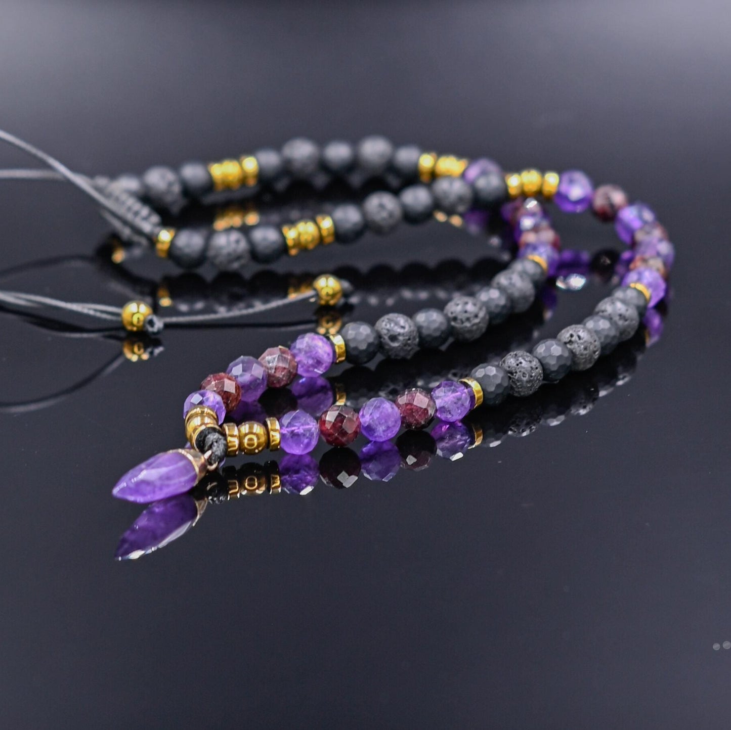 Red Garnet Amethyst Crystal Necklace, Men's Adjustable Gemstone Necklace, Yoga Necklace, Healing Jewelry, Gift for Men, Lava Stone Necklace - Shamballa Necklace - Birthstone Necklace - Gemstone Necklace Men - Chakra Necklace - Yoga Necklace - Mantra Necklace -Macrame Necklace - Healing Necklace - Gift for Father - Gift For Men - Valinde