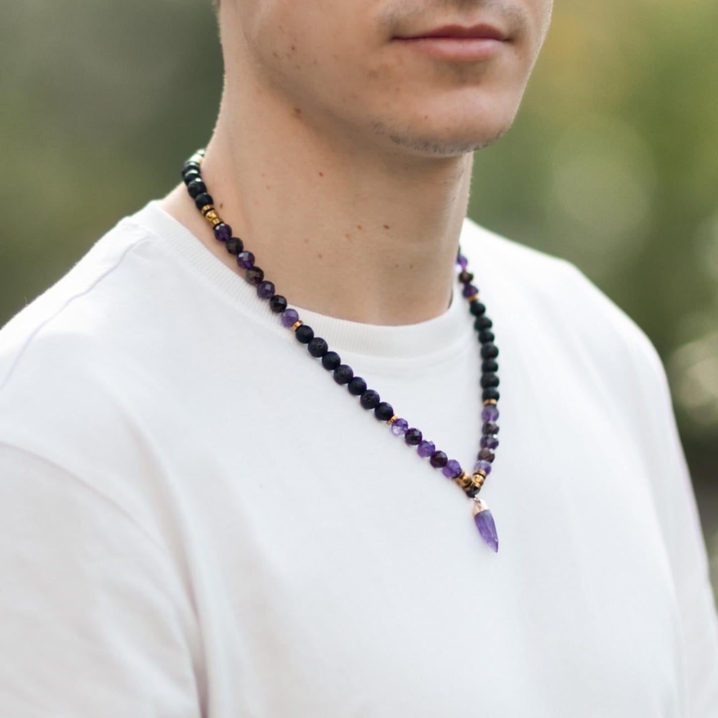 Red Garnet Amethyst Crystal Necklace, Men's Adjustable Gemstone Necklace, Yoga Necklace, Healing Jewelry, Gift for Men, Lava Stone Necklace - Shamballa Necklace - Birthstone Necklace - Gemstone Necklace Men - Chakra Necklace - Yoga Necklace - Mantra Necklace -Macrame Necklace - Healing Necklace - Gift for Father - Gift For Men - Valinde