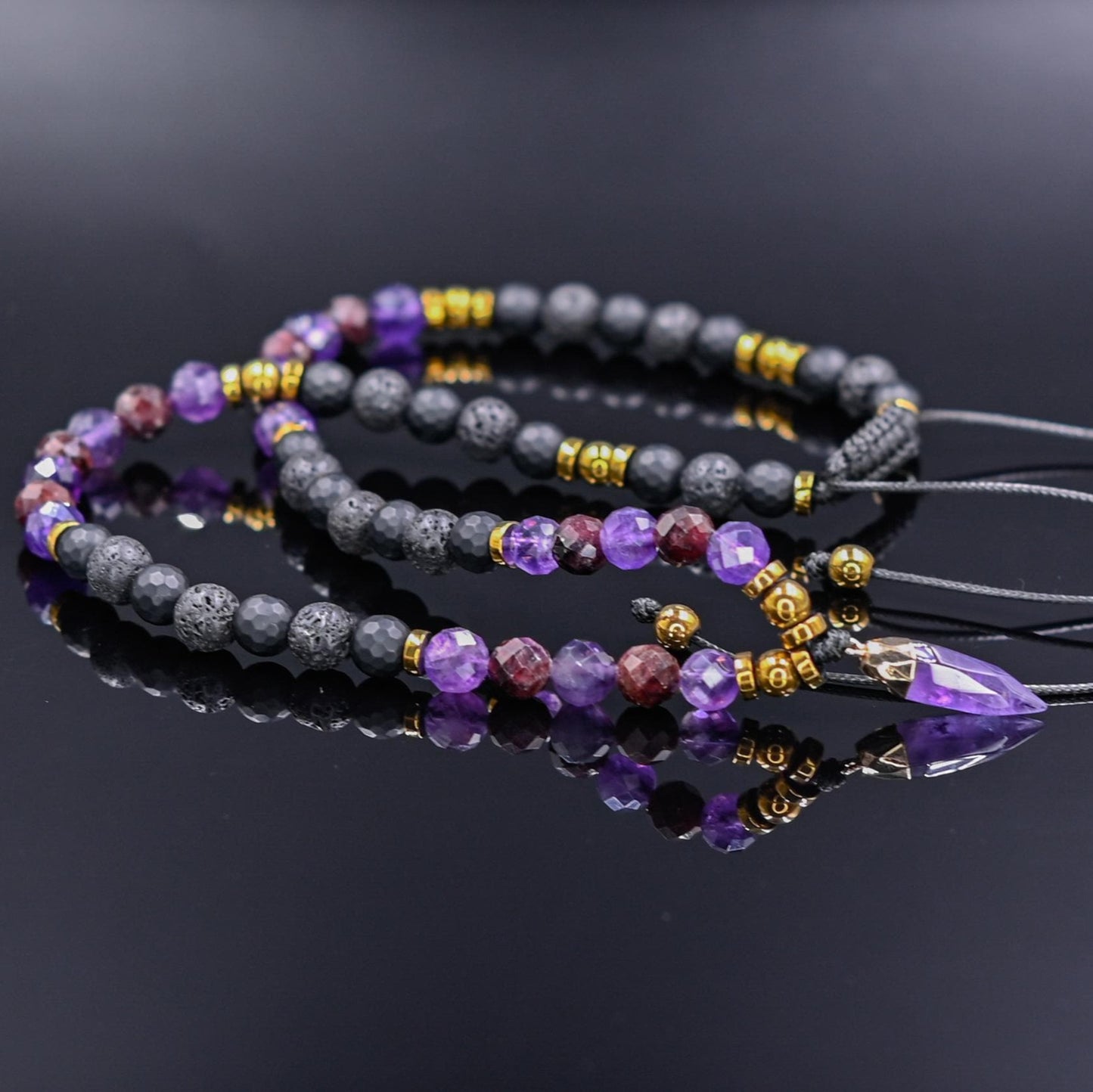 Red Garnet Amethyst Crystal Necklace, Men's Adjustable Gemstone Necklace, Yoga Necklace, Healing Jewelry, Gift for Men, Lava Stone Necklace - Shamballa Necklace - Birthstone Necklace - Gemstone Necklace Men - Chakra Necklace - Yoga Necklace - Mantra Necklace -Macrame Necklace - Healing Necklace - Gift for Father - Gift For Men - Valinde