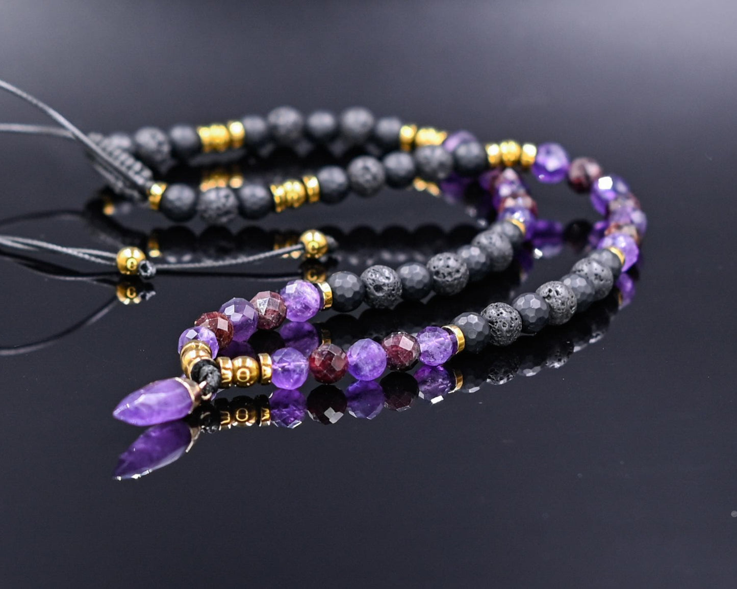 Red Garnet Amethyst Crystal Necklace, Men's Adjustable Gemstone Necklace, Yoga Necklace, Healing Jewelry, Gift for Men, Lava Stone Necklace - Shamballa Necklace - Birthstone Necklace - Gemstone Necklace Men - Chakra Necklace - Yoga Necklace - Mantra Necklace -Macrame Necklace - Healing Necklace - Gift for Father - Gift For Men - Valinde
