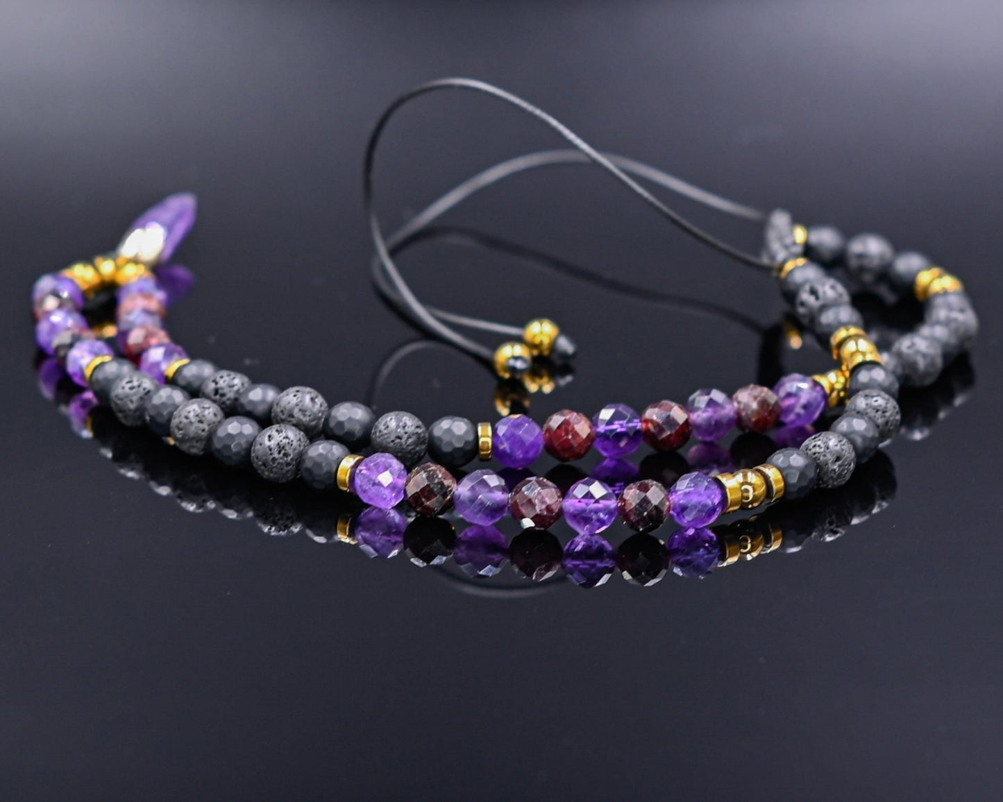 Red Garnet Amethyst Crystal Necklace, Men's Adjustable Gemstone Necklace, Yoga Necklace, Healing Jewelry, Gift for Men, Lava Stone Necklace - Shamballa Necklace - Birthstone Necklace - Gemstone Necklace Men - Chakra Necklace - Yoga Necklace - Mantra Necklace -Macrame Necklace - Healing Necklace - Gift for Father - Gift For Men - Valinde
