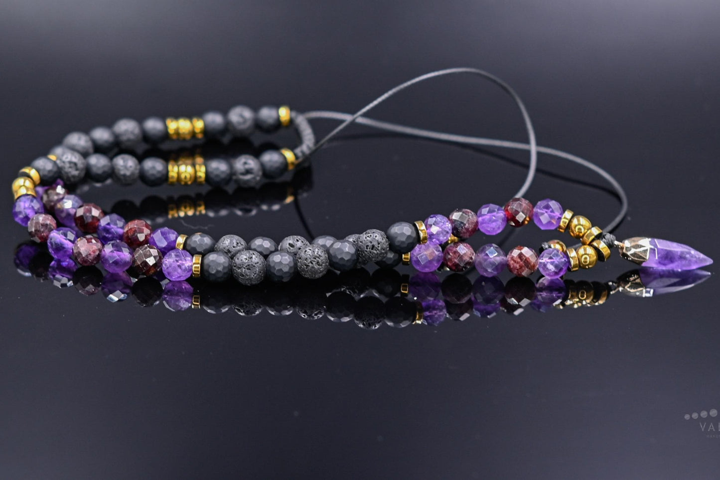 Red Garnet Amethyst Crystal Necklace, Men's Adjustable Gemstone Necklace, Yoga Necklace, Healing Jewelry, Gift for Men, Lava Stone Necklace - Shamballa Necklace - Birthstone Necklace - Gemstone Necklace Men - Chakra Necklace - Yoga Necklace - Mantra Necklace -Macrame Necklace - Healing Necklace - Gift for Father - Gift For Men - Valinde