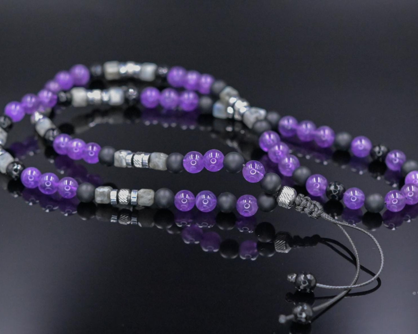 Amethyst Birthstone Necklace Men, Men's Long Beaded Labradorite Agate Steel Necklace, Gift for Him, Crystal Necklace, Anniversary Gift- Shamballa Necklace - Birthstone Necklace - Gemstone Necklace Men - Chakra Necklace - Yoga Necklace - Mantra Necklace -Macrame Necklace - Healing Necklace - Gift for Father - Gift For Men - Valinde