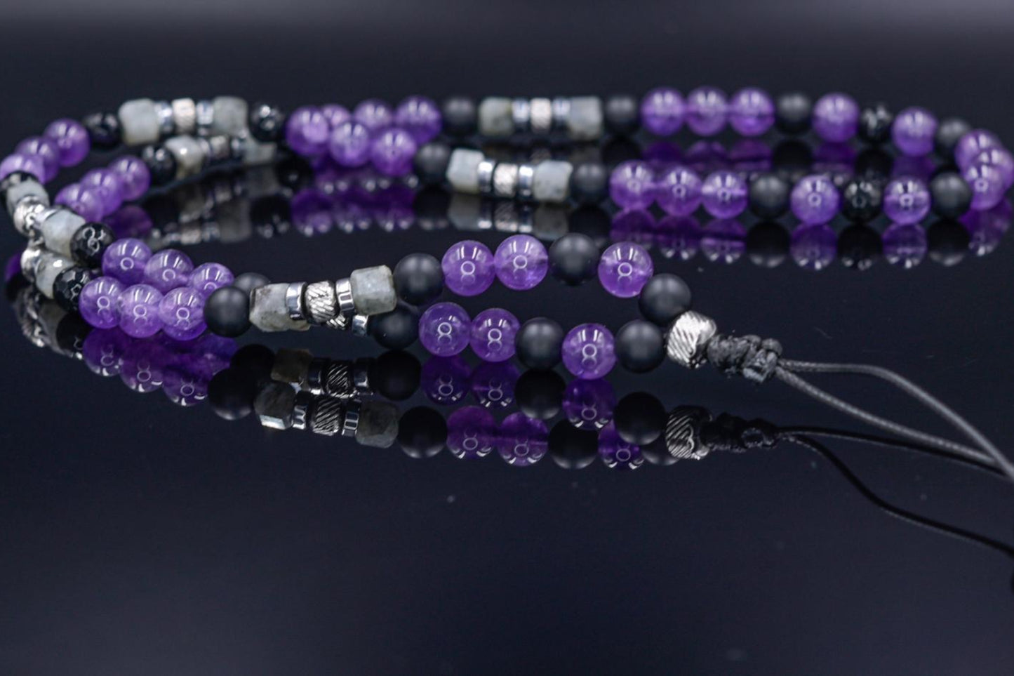 Amethyst Birthstone Necklace Men, Men's Long Beaded Labradorite Agate Steel Necklace, Gift for Him, Crystal Necklace, Anniversary Gift- Shamballa Necklace - Birthstone Necklace - Gemstone Necklace Men - Chakra Necklace - Yoga Necklace - Mantra Necklace -Macrame Necklace - Healing Necklace - Gift for Father - Gift For Men - Valinde