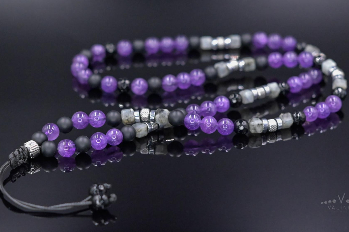 Amethyst Birthstone Necklace Men, Men's Long Beaded Labradorite Agate Steel Necklace, Gift for Him, Crystal Necklace, Anniversary Gift- Shamballa Necklace - Birthstone Necklace - Gemstone Necklace Men - Chakra Necklace - Yoga Necklace - Mantra Necklace -Macrame Necklace - Healing Necklace - Gift for Father - Gift For Men - Valinde