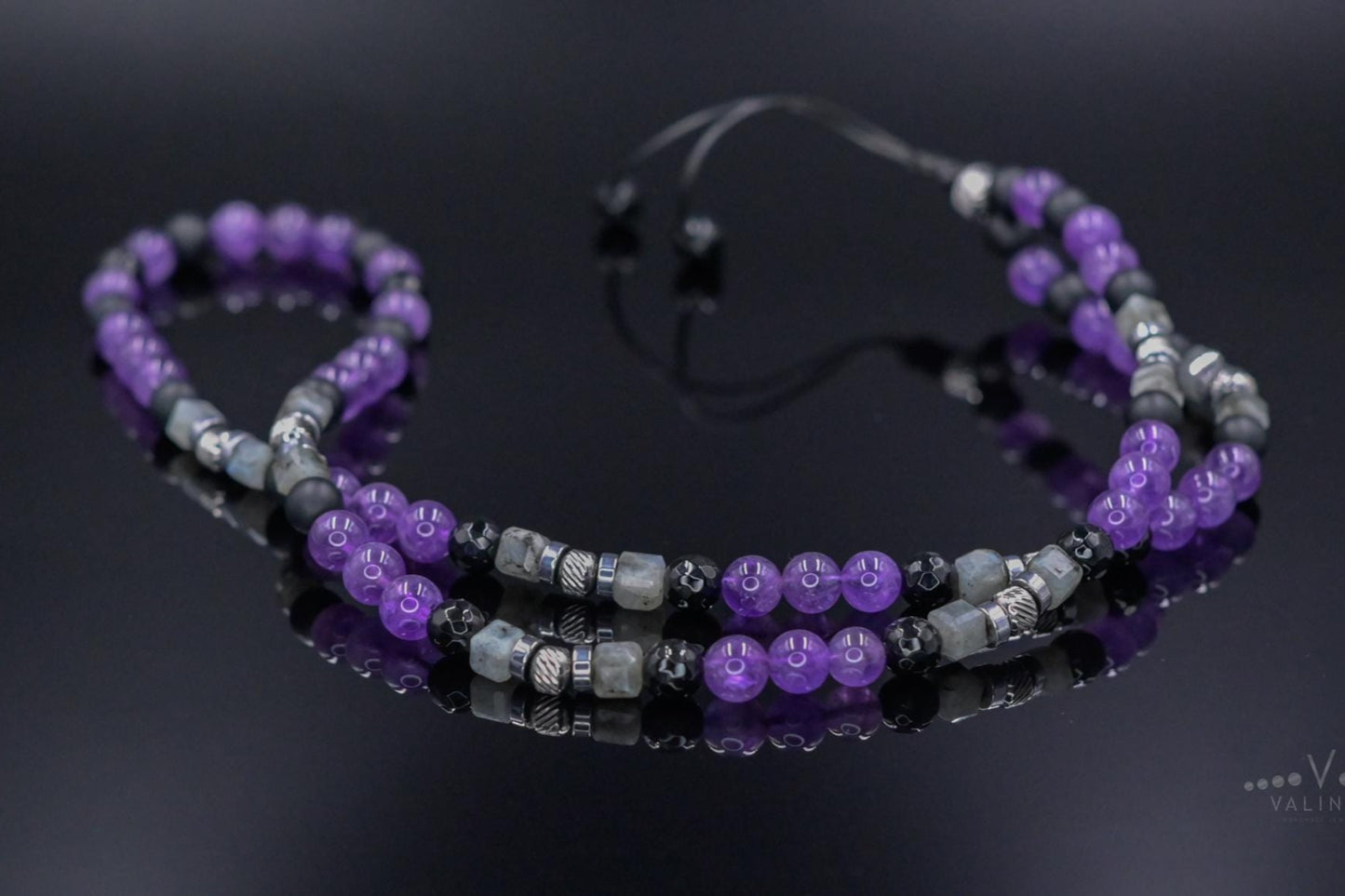 Amethyst Birthstone Necklace Men, Men's Long Beaded Labradorite Agate Steel Necklace, Gift for Him, Crystal Necklace, Anniversary Gift- Shamballa Necklace - Birthstone Necklace - Gemstone Necklace Men - Chakra Necklace - Yoga Necklace - Mantra Necklace -Macrame Necklace - Healing Necklace - Gift for Father - Gift For Men - Valinde