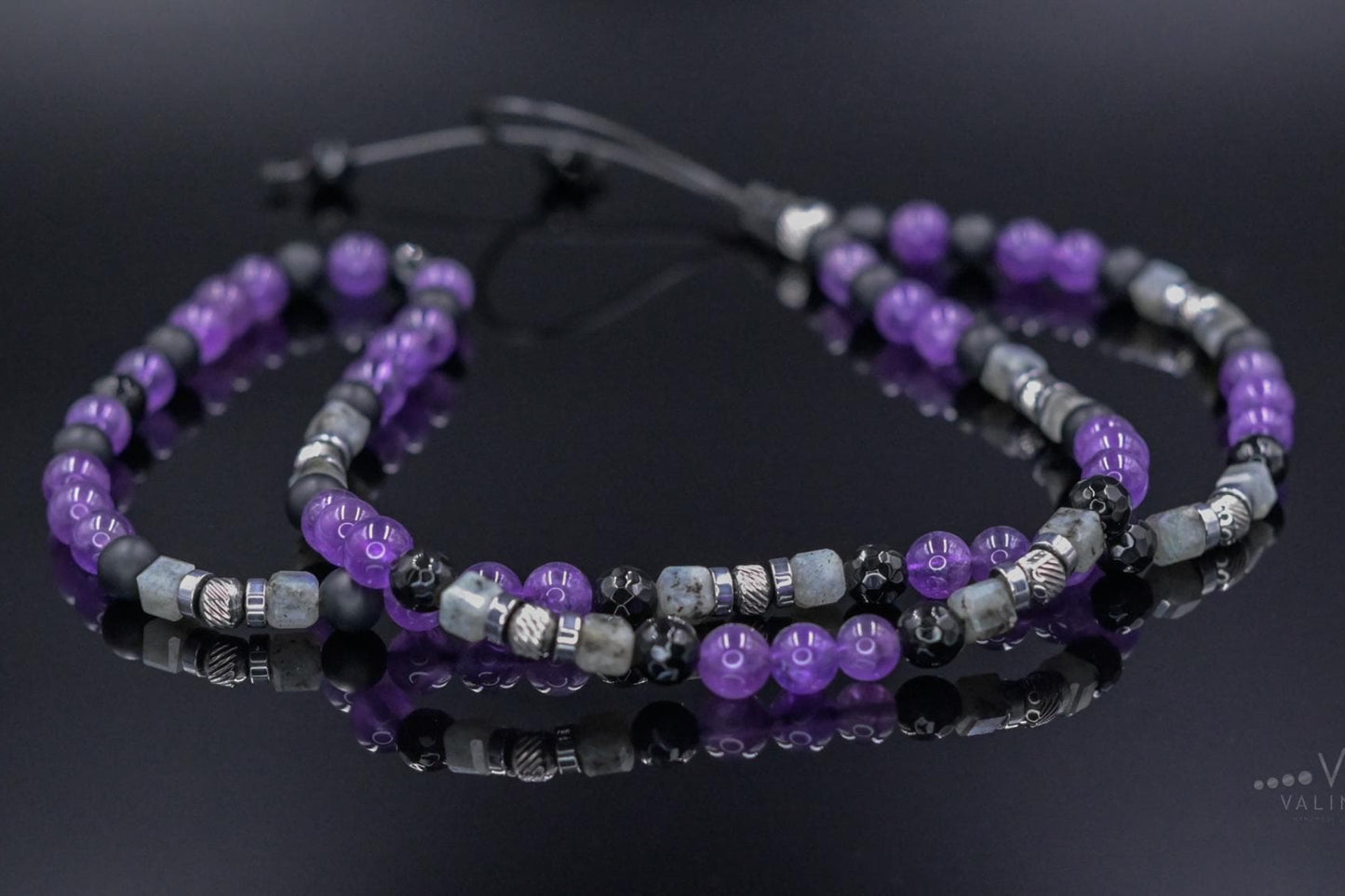 Amethyst Birthstone Necklace Men, Men's Long Beaded Labradorite Agate Steel Necklace, Gift for Him, Crystal Necklace, Anniversary Gift- Shamballa Necklace - Birthstone Necklace - Gemstone Necklace Men - Chakra Necklace - Yoga Necklace - Mantra Necklace -Macrame Necklace - Healing Necklace - Gift for Father - Gift For Men - Valinde