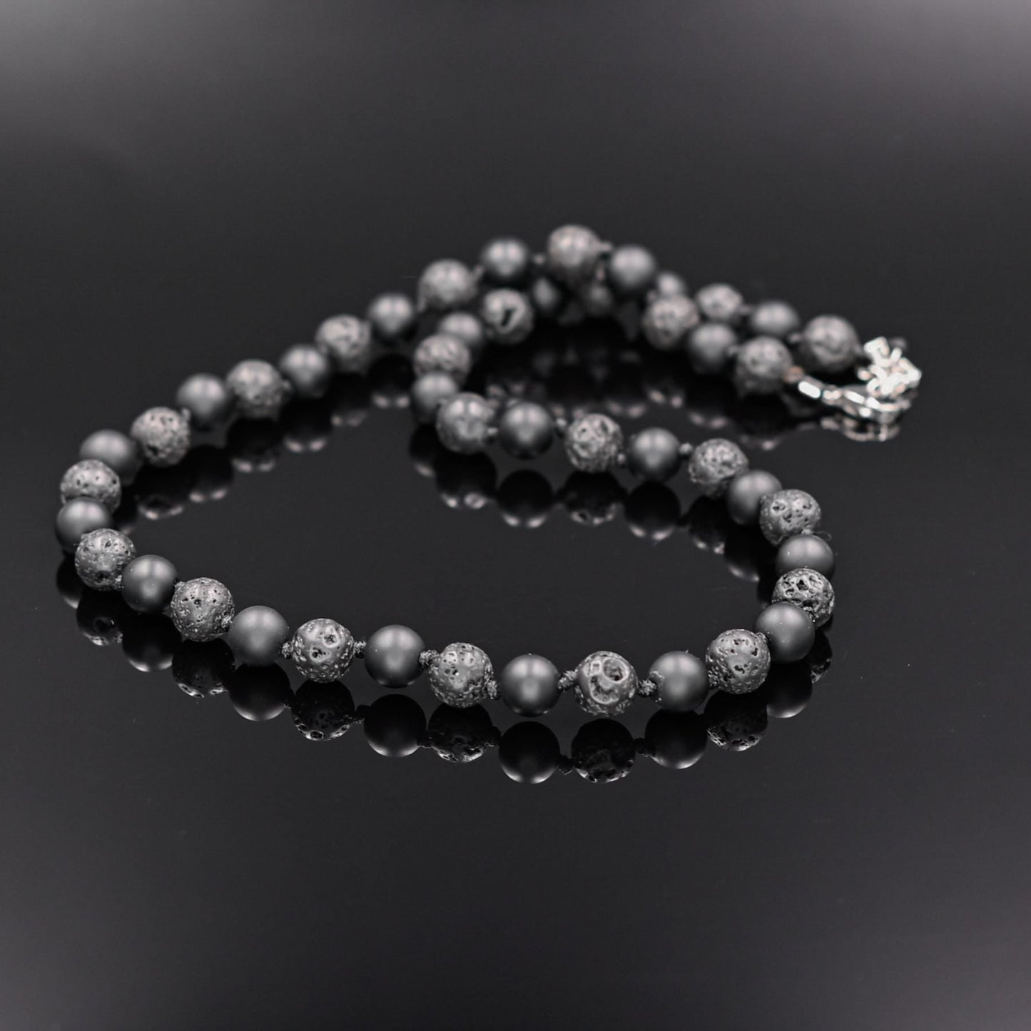 Men's Black Lava Stone Onyx Knotted Necklace, Gemstone Beaded Short Necklace, Surfer Necklace, Gift for Him, Black Stone Necklace - Shamballa Necklace - Birthstone Necklace - Gemstone Necklace Men - Chakra Necklace - Yoga Necklace - Mantra Necklace -Macrame Necklace - Healing Necklace - Gift for Father - Gift For Men - Valinde