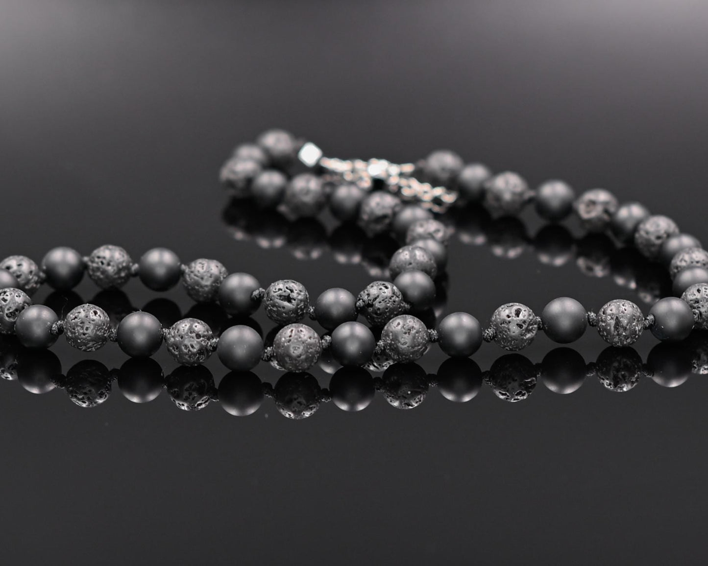 Men's Black Lava Stone Onyx Knotted Necklace, Gemstone Beaded Short Necklace, Surfer Necklace, Gift for Him, Black Stone Necklace - Shamballa Necklace - Birthstone Necklace - Gemstone Necklace Men - Chakra Necklace - Yoga Necklace - Mantra Necklace -Macrame Necklace - Healing Necklace - Gift for Father - Gift For Men - Valinde