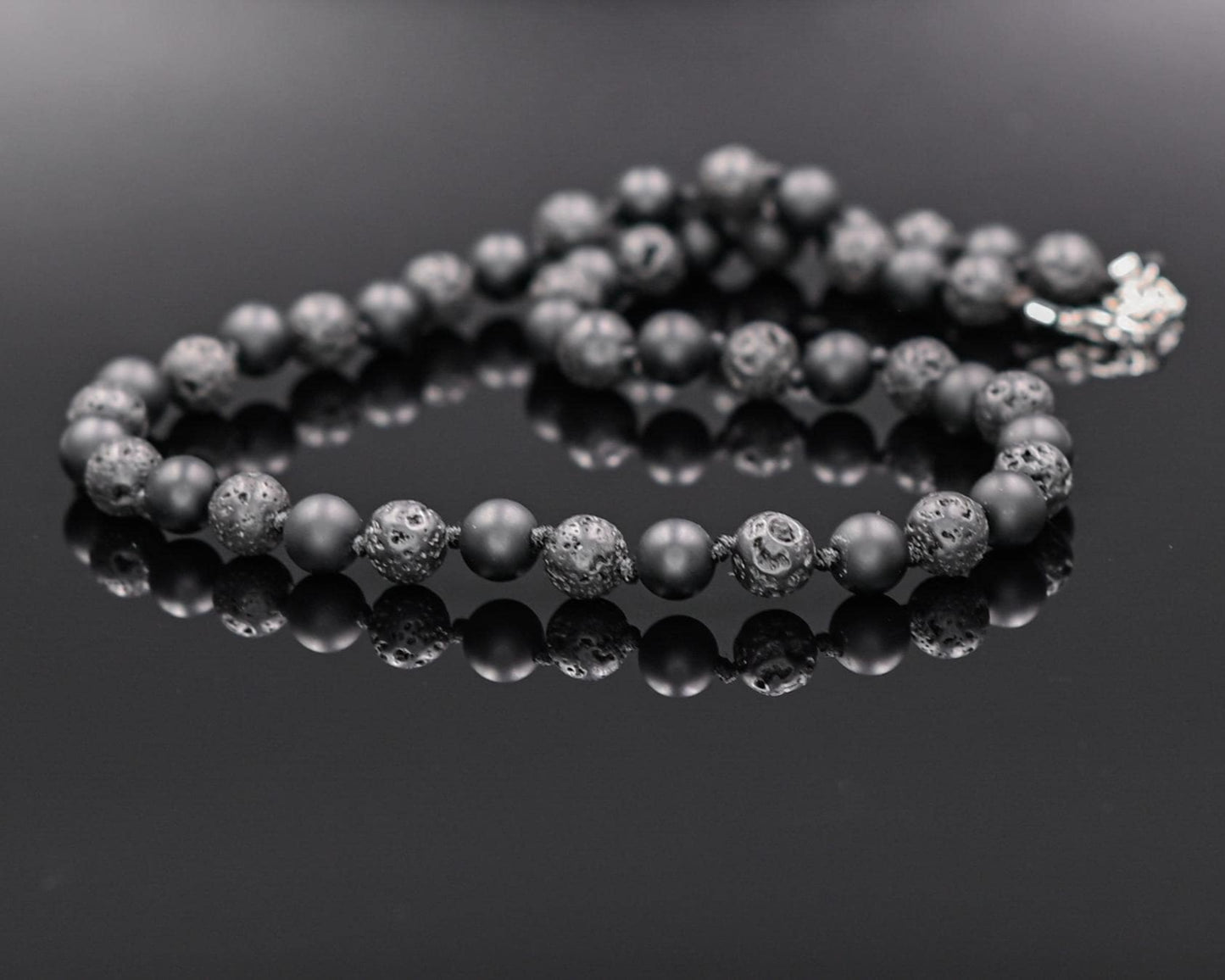 Men's Black Lava Stone Onyx Knotted Necklace, Gemstone Beaded Short Necklace, Surfer Necklace, Gift for Him, Black Stone Necklace - Shamballa Necklace - Birthstone Necklace - Gemstone Necklace Men - Chakra Necklace - Yoga Necklace - Mantra Necklace -Macrame Necklace - Healing Necklace - Gift for Father - Gift For Men - Valinde