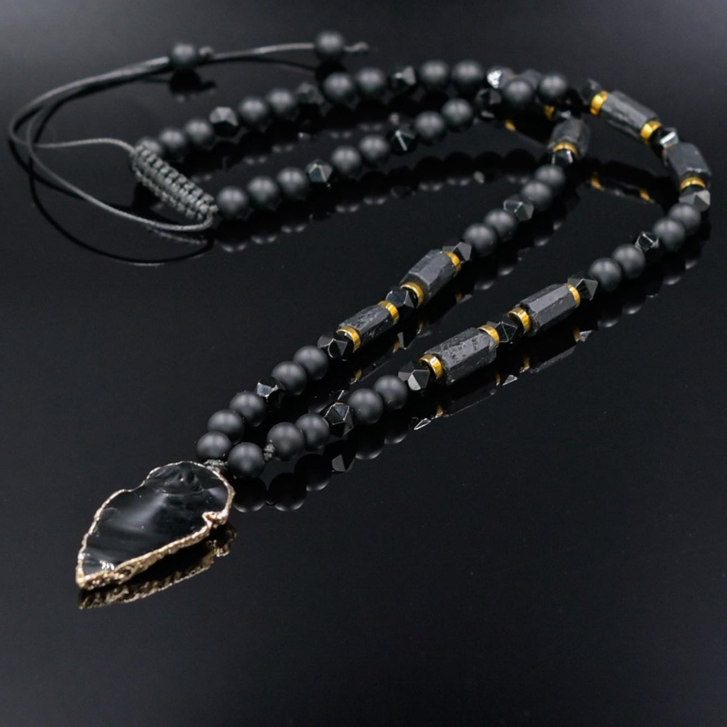 Men's Protection Necklace, Black Tourmaline Pendant Necklace, Onyx Agate Adjustable Necklace, Long Beaded Stone Necklace, Gift for Men - Shamballa Necklace - Birthstone Necklace - Gemstone Necklace Men - Chakra Necklace - Yoga Necklace - Mantra Necklace -Macrame Necklace - Healing Necklace - Gift for Father - Gift For Men - Valinde