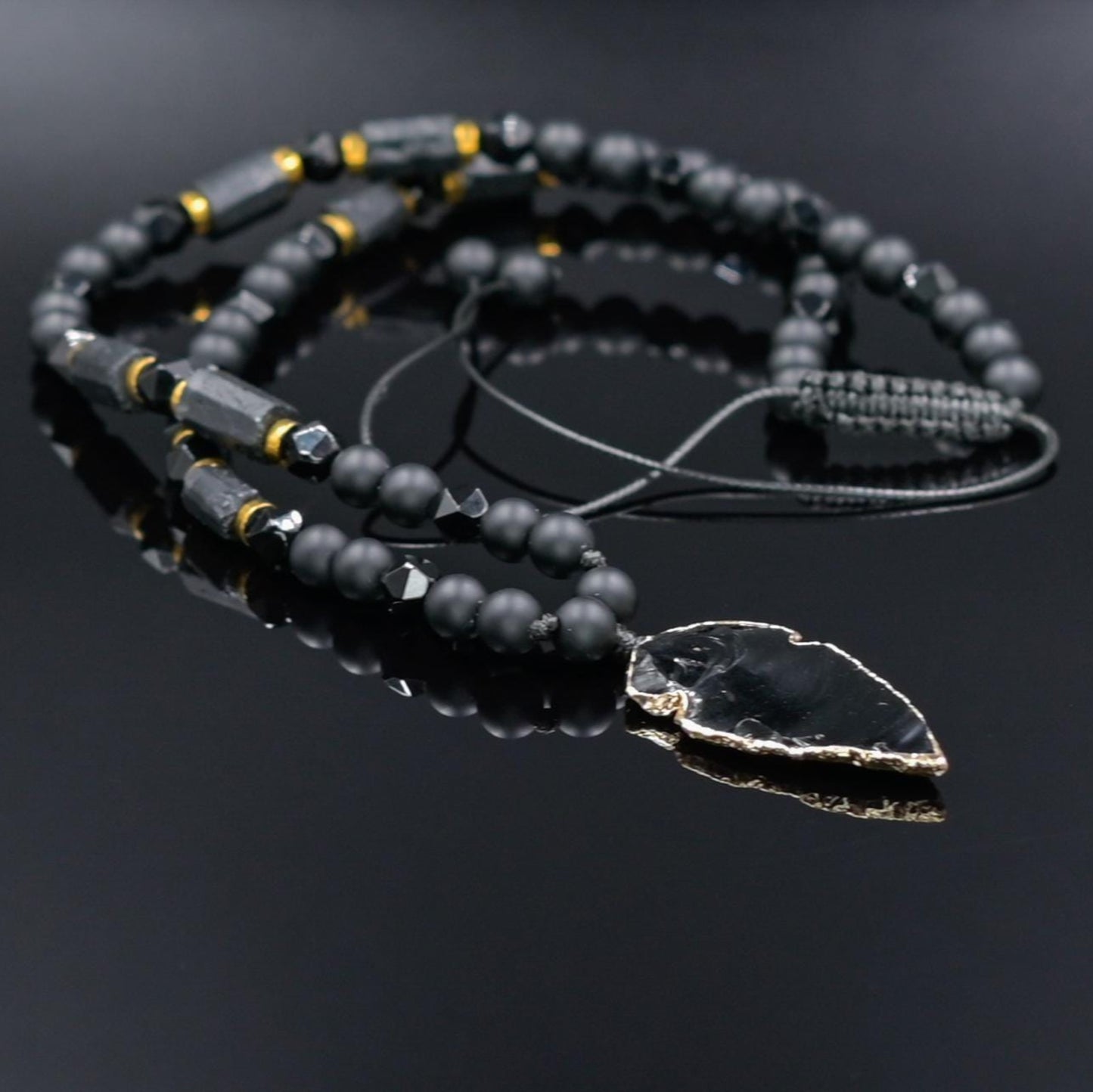 Men's Protection Necklace, Black Tourmaline Pendant Necklace, Onyx Agate Adjustable Necklace, Long Beaded Stone Necklace, Gift for Men - Shamballa Necklace - Birthstone Necklace - Gemstone Necklace Men - Chakra Necklace - Yoga Necklace - Mantra Necklace -Macrame Necklace - Healing Necklace - Gift for Father - Gift For Men - Valinde