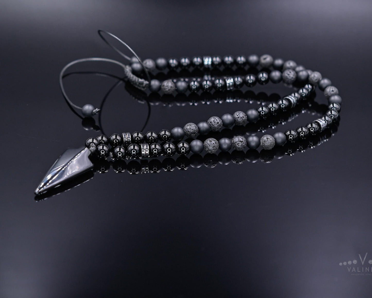 Men's Black Onyx Agate Lava Stone Beaded Necklace, Gemstone Arrow Pendant Necklace, Long Adjustable Necklace, Spiritual Jewelry,Gift for Him - Shamballa Necklace - Birthstone Necklace - Gemstone Necklace Men - Chakra Necklace - Yoga Necklace - Mantra Necklace -Macrame Necklace - Healing Necklace - Gift for Father - Gift For Men - Valinde