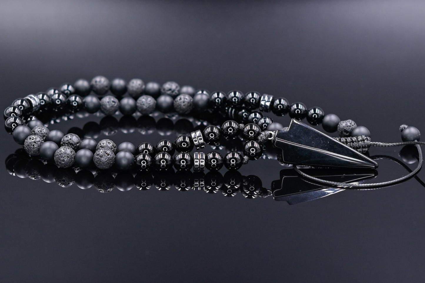 Men's Black Onyx Agate Lava Stone Beaded Necklace, Gemstone Arrow Pendant Necklace, Long Adjustable Necklace, Spiritual Jewelry,Gift for Him - Shamballa Necklace - Birthstone Necklace - Gemstone Necklace Men - Chakra Necklace - Yoga Necklace - Mantra Necklace -Macrame Necklace - Healing Necklace - Gift for Father - Gift For Men - Valinde