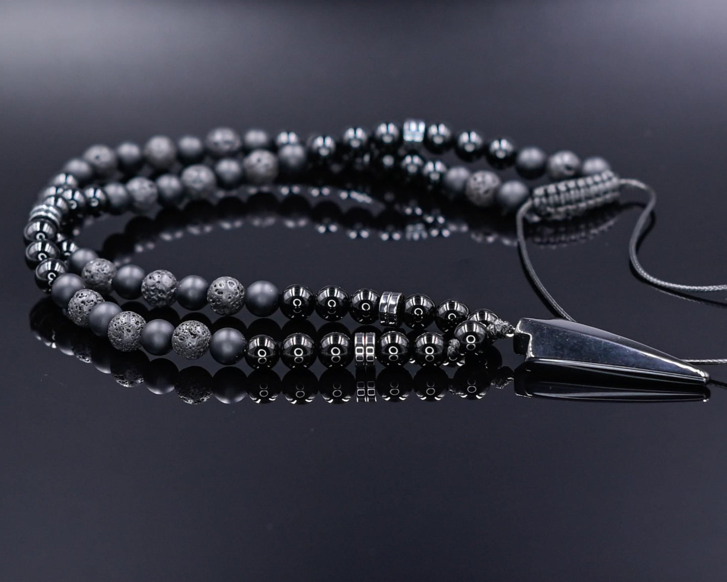 Men's Black Onyx Agate Lava Stone Beaded Necklace, Gemstone Arrow Pendant Necklace, Long Adjustable Necklace, Spiritual Jewelry,Gift for Him - Shamballa Necklace - Birthstone Necklace - Gemstone Necklace Men - Chakra Necklace - Yoga Necklace - Mantra Necklace -Macrame Necklace - Healing Necklace - Gift for Father - Gift For Men - Valinde