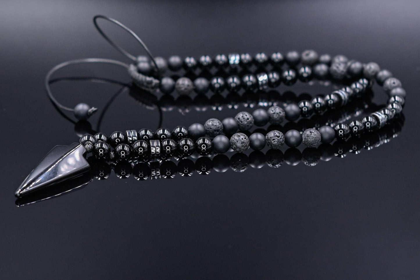 Men's Black Onyx Agate Lava Stone Beaded Necklace, Gemstone Arrow Pendant Necklace, Long Adjustable Necklace, Spiritual Jewelry,Gift for Him - Shamballa Necklace - Birthstone Necklace - Gemstone Necklace Men - Chakra Necklace - Yoga Necklace - Mantra Necklace -Macrame Necklace - Healing Necklace - Gift for Father - Gift For Men - Valinde