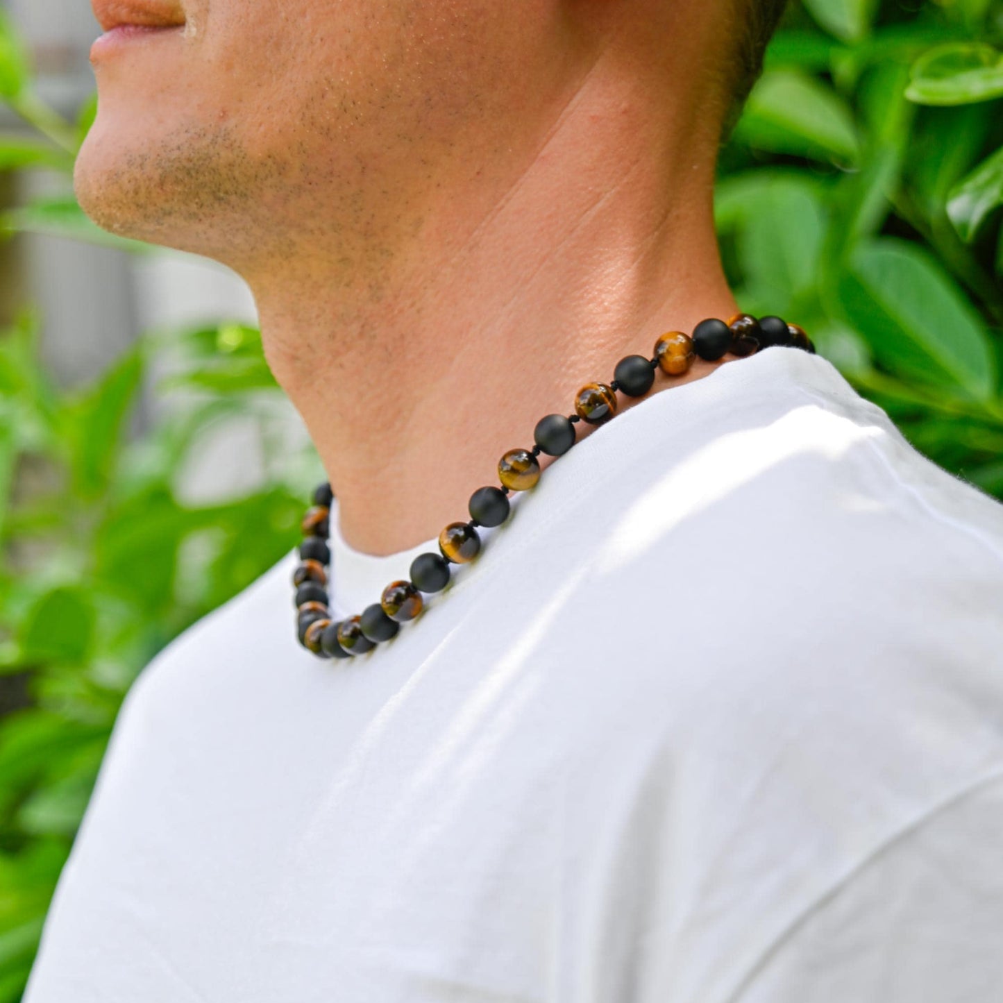 Tiger's Eye Beaded Necklace Men's Gemstone Necklace Onyx Necklace Gift for Men Men's Jewelry Herren Kette Men's Knotted Necklace for Him - Shamballa Necklace - Birthstone Necklace - Gemstone Necklace Men - Chakra Necklace - Yoga Necklace - Mantra Necklace -Macrame Necklace - Healing Necklace - Gift for Father - Gift For Men - Valinde