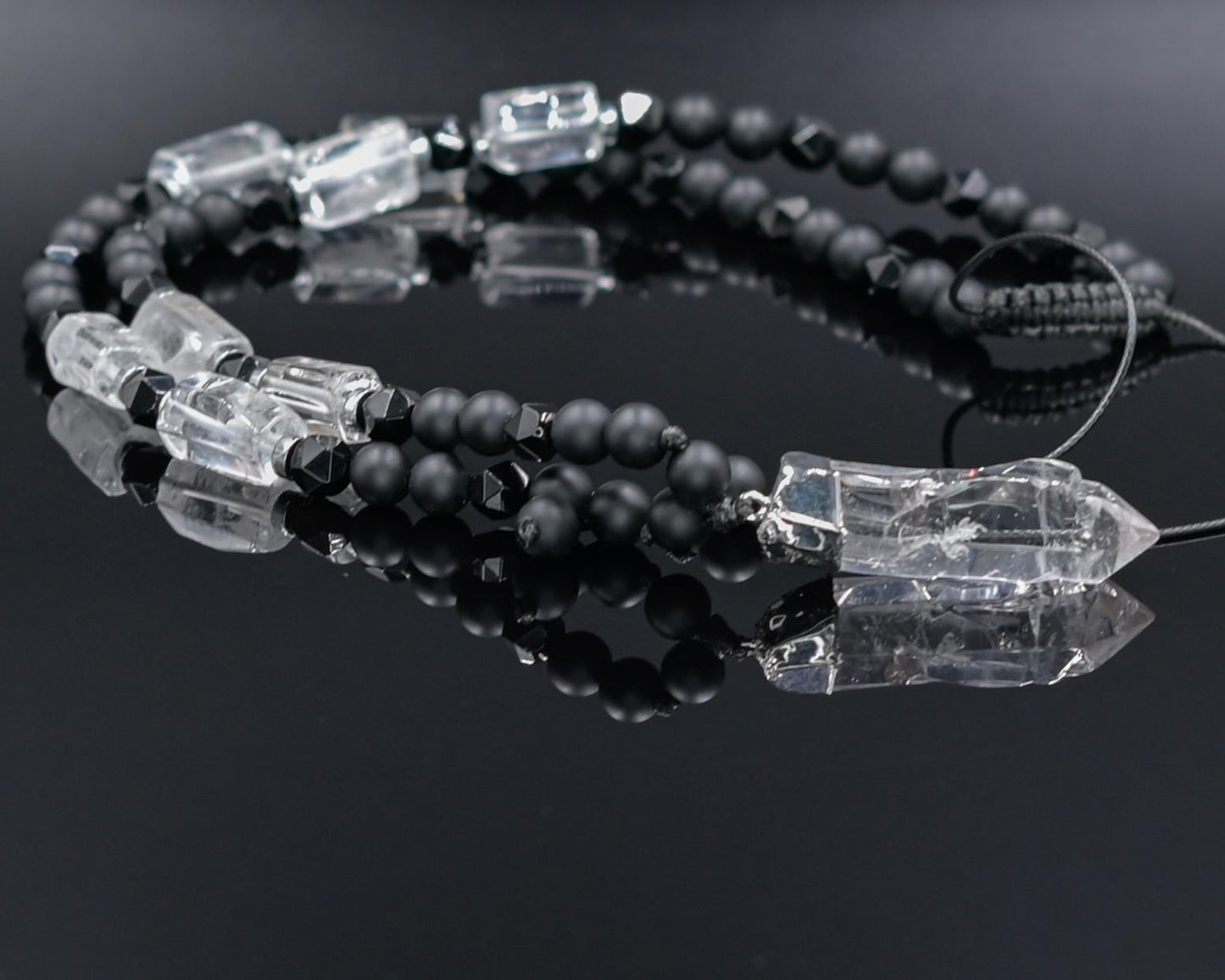 Men's Rock Crystal & Black Onyx Long Beaded Necklace, Crystal Pendant Necklace, Spiritual Protection Gift for Him - Shamballa Necklace - Birthstone Necklace - Gemstone Necklace Men - Chakra Necklace - Yoga Necklace - Mantra Necklace -Macrame Necklace - Healing Necklace - Gift for Father - Gift For Men - Valinde