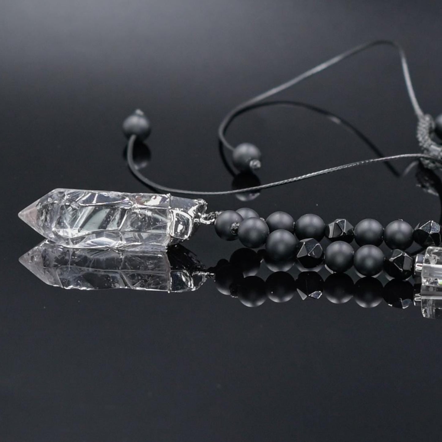 Men's Rock Crystal & Black Onyx Long Beaded Necklace, Crystal Pendant Necklace, Spiritual Protection Gift for Him - Shamballa Necklace - Birthstone Necklace - Gemstone Necklace Men - Chakra Necklace - Yoga Necklace - Mantra Necklace -Macrame Necklace - Healing Necklace - Gift for Father - Gift For Men - Valinde