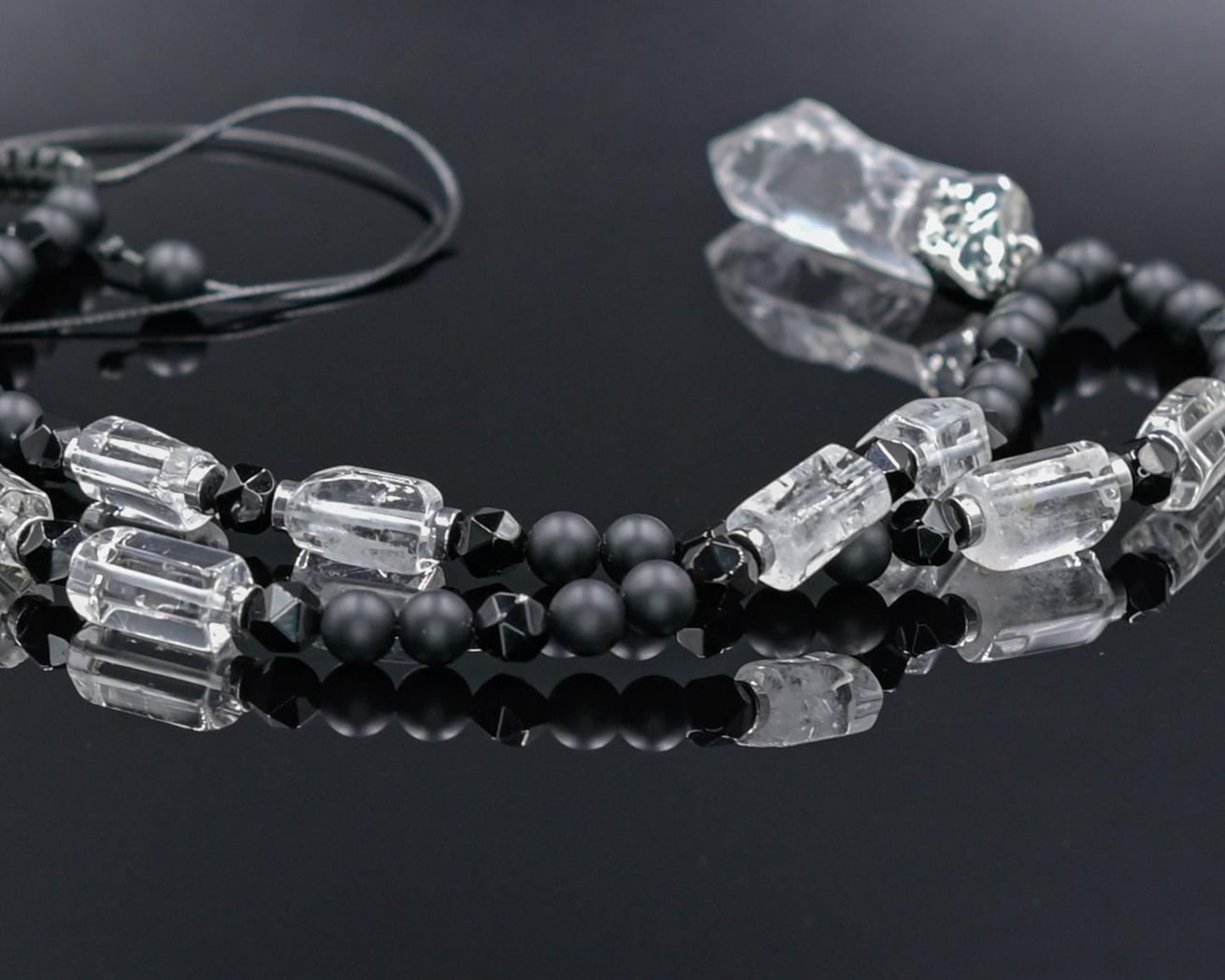 Men's Rock Crystal & Black Onyx Long Beaded Necklace, Crystal Pendant Necklace, Spiritual Protection Gift for Him - Shamballa Necklace - Birthstone Necklace - Gemstone Necklace Men - Chakra Necklace - Yoga Necklace - Mantra Necklace -Macrame Necklace - Healing Necklace - Gift for Father - Gift For Men - Valinde